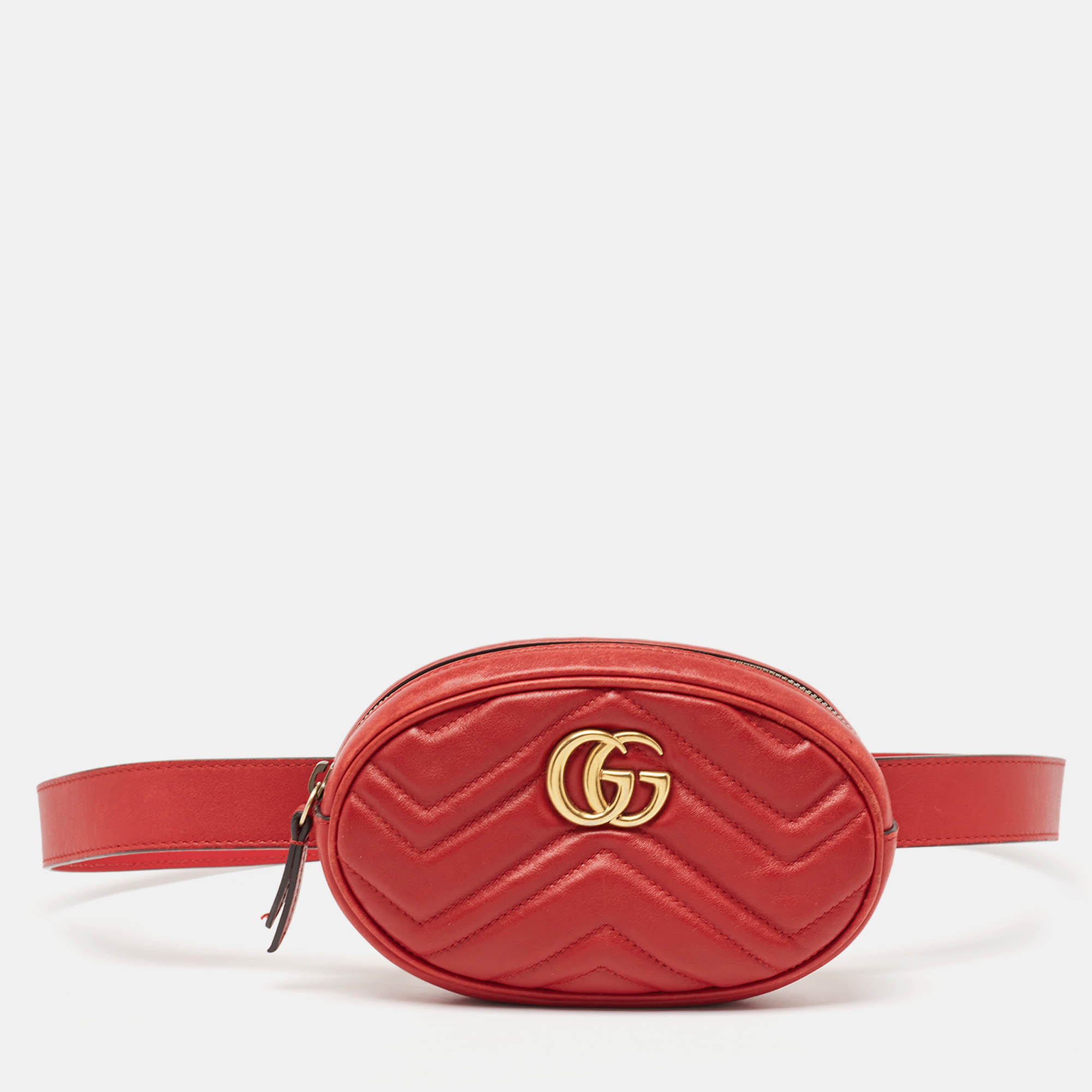 

Gucci Red Matelassé Leather GG Marmont Belt Bag