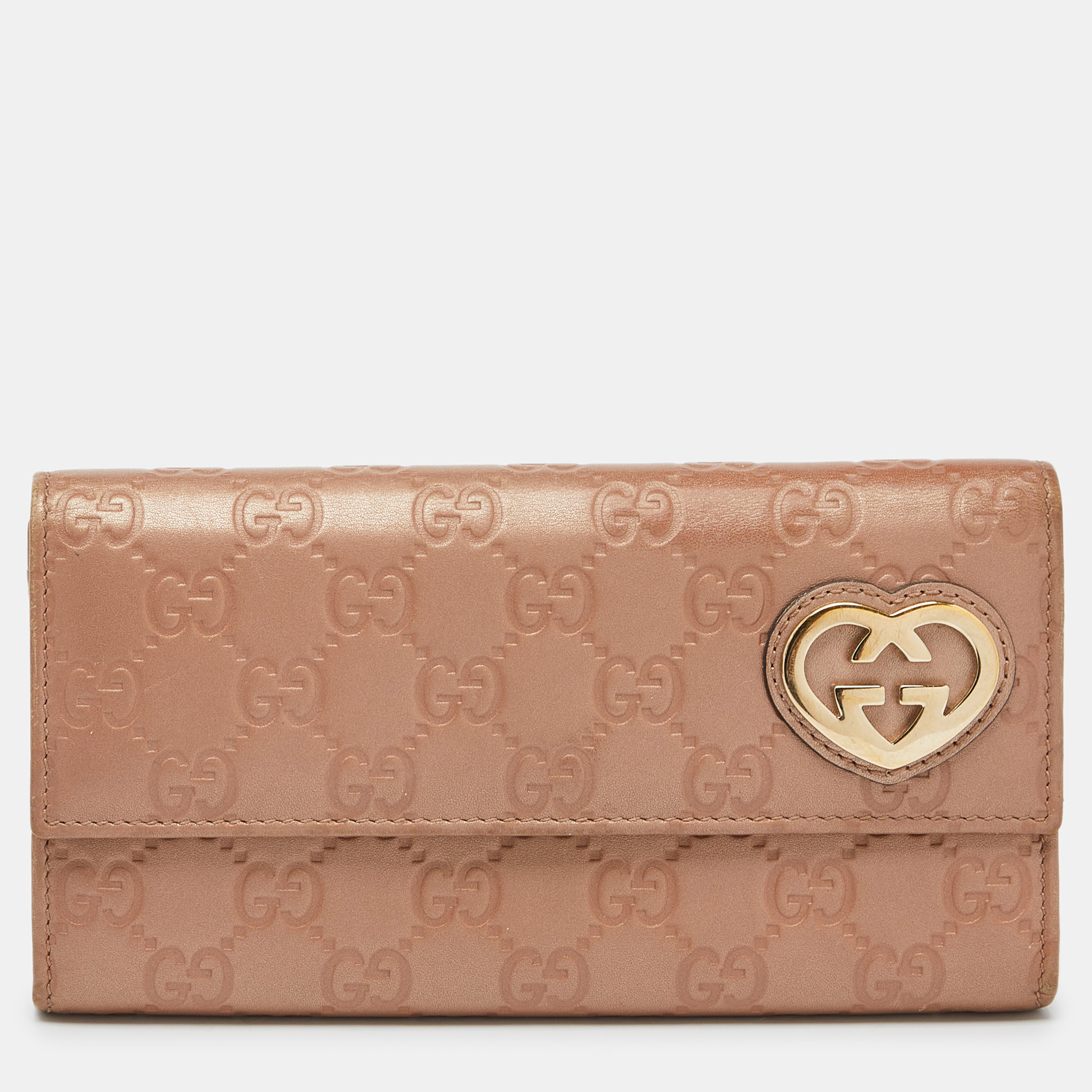

Gucci Metallic Peach Guccissima Leather Flap Continental Wallet