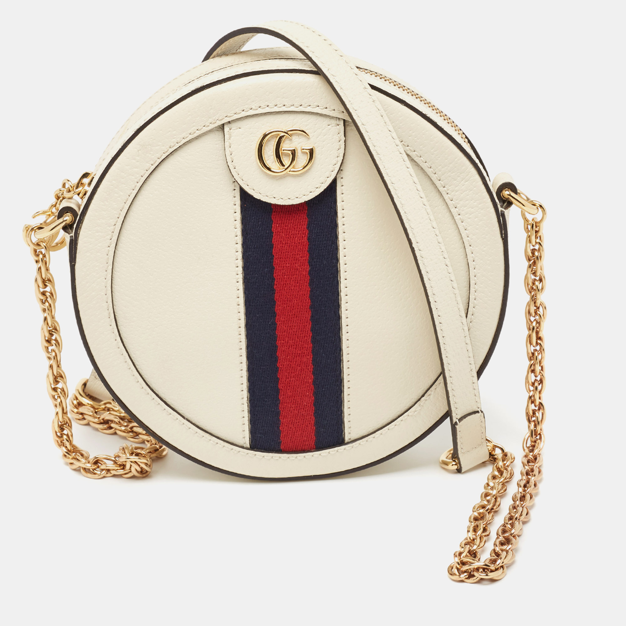 

Gucci White Leather Ophidia Round Crossbody Bag