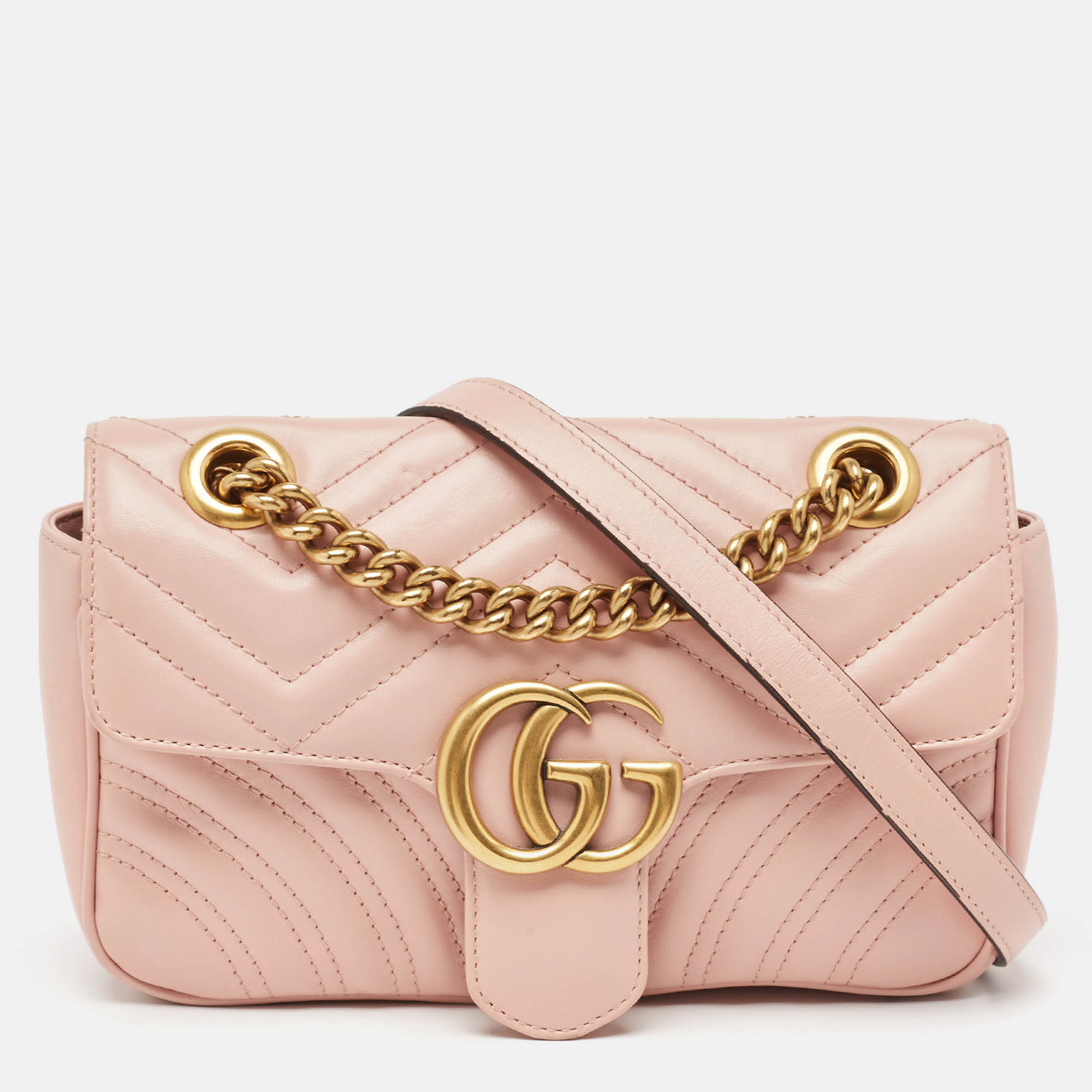 

Gucci Pink Matelasse Leather Mini GG Marmont Shoulder Bag