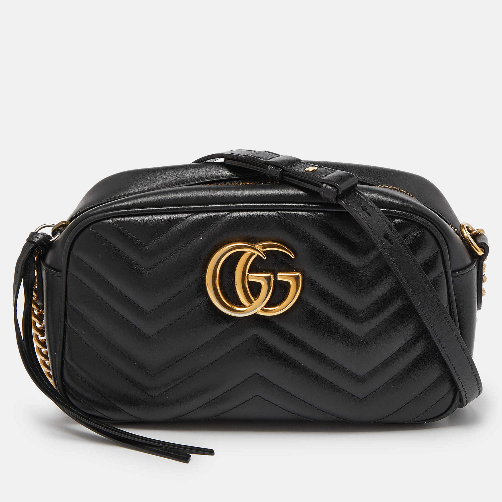 

Gucci Black Matelassé Leather Small GG Marmont Shoulder Bag