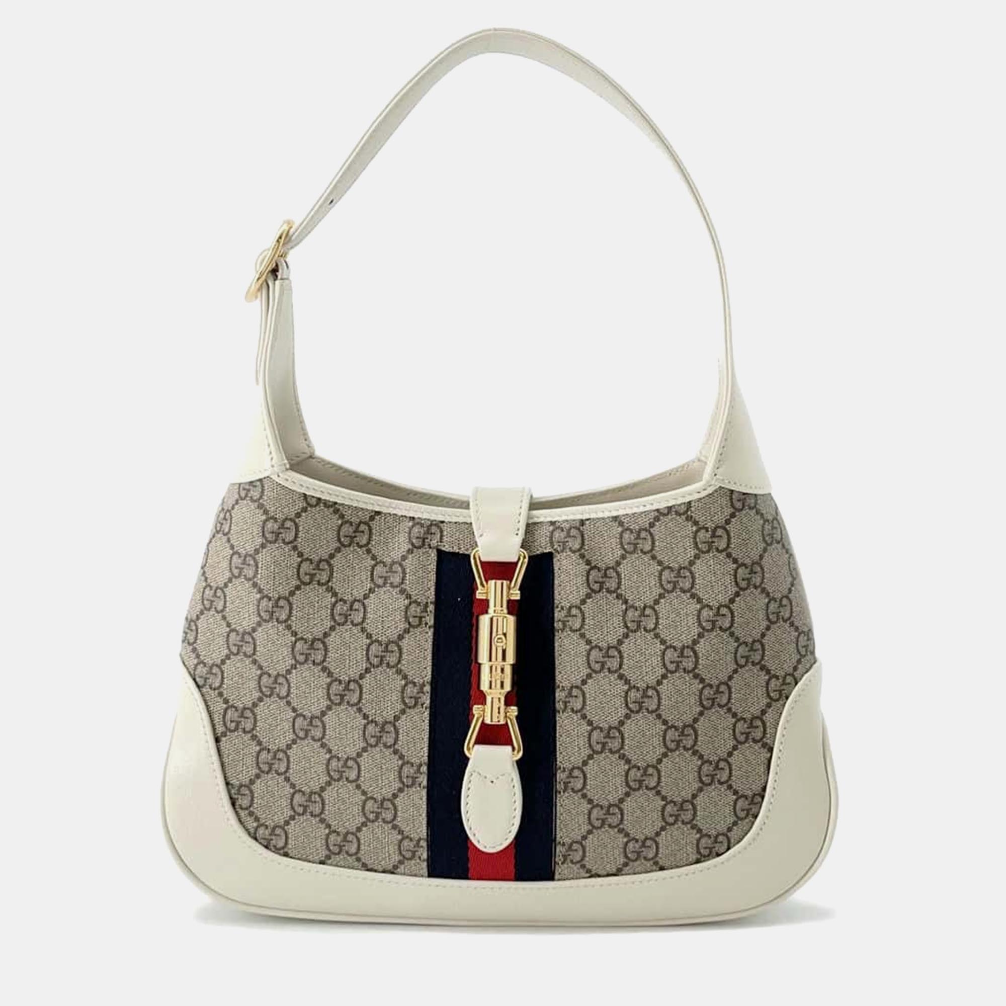 

Gucci White/Beige Canvas and Leather Jackie 1961 Small Shoulder Bag