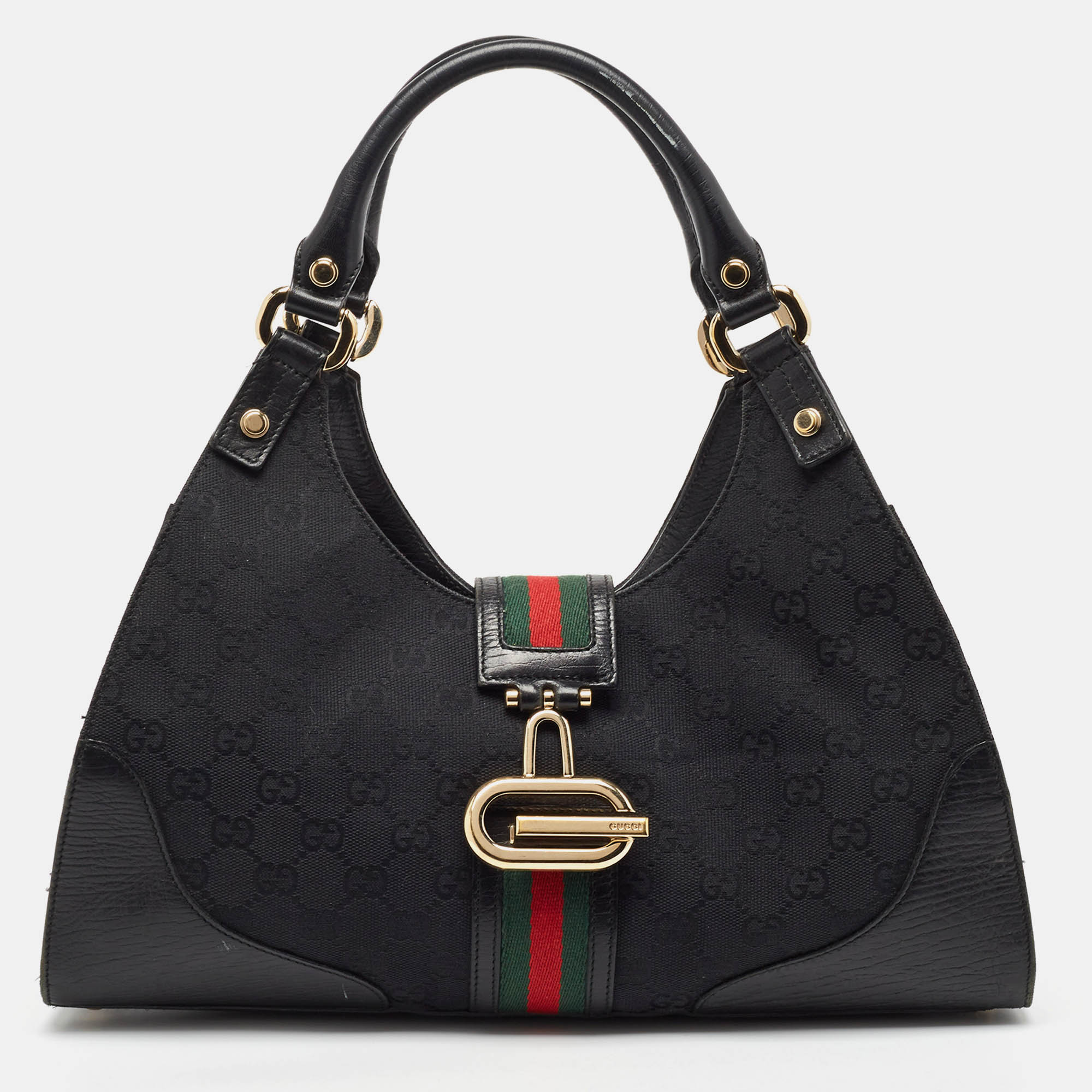 

Gucci Black GG Canvas and Leather Junco Shoulder Bag