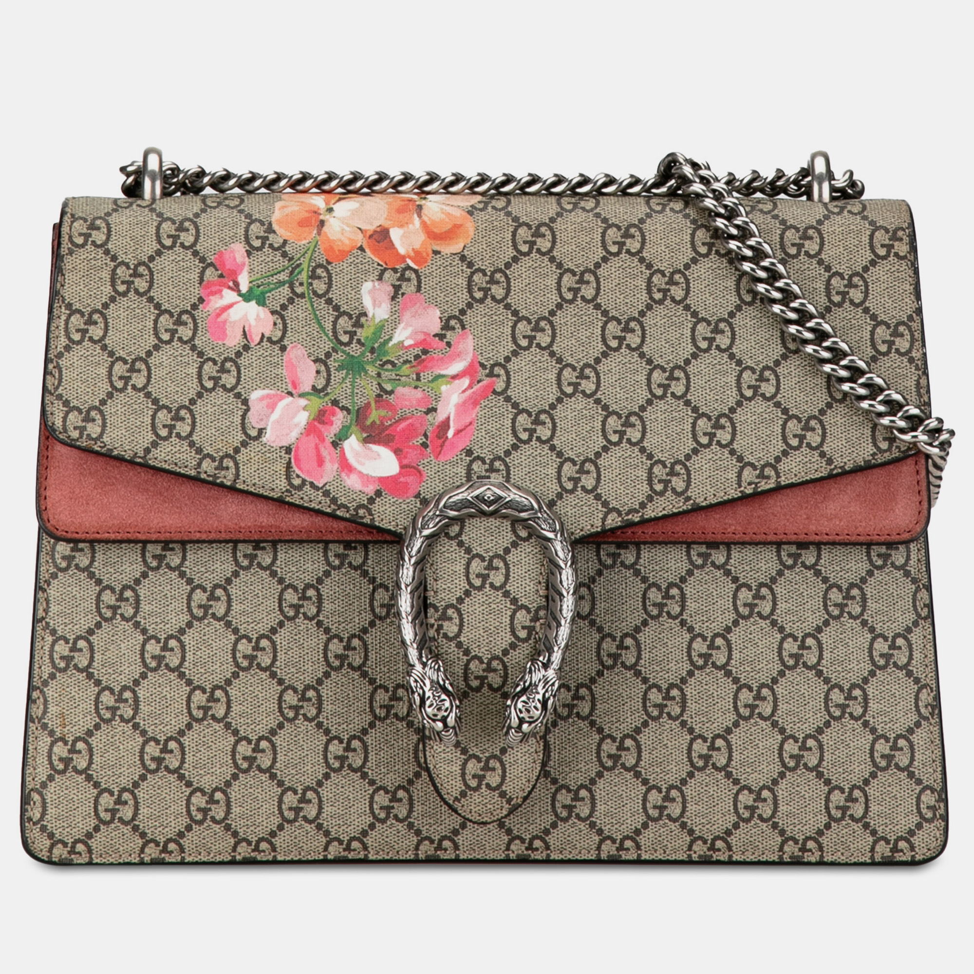 Pre-owned Gucci Medium Gg Supreme Blooms Dionysus Shoulder Bag In Beige