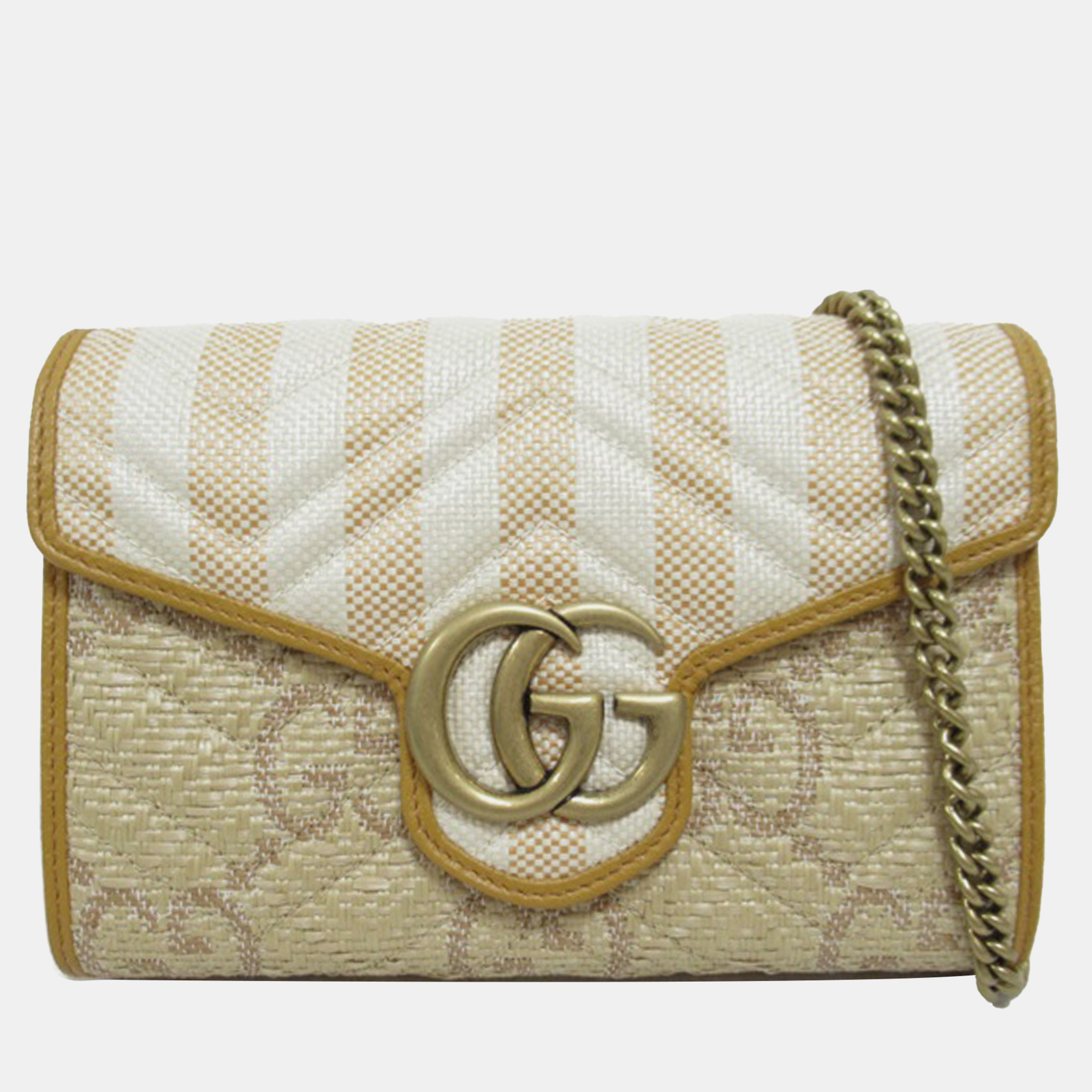

Gucci Jumbo GG Raffia Marmont Wallet on Chain, Beige