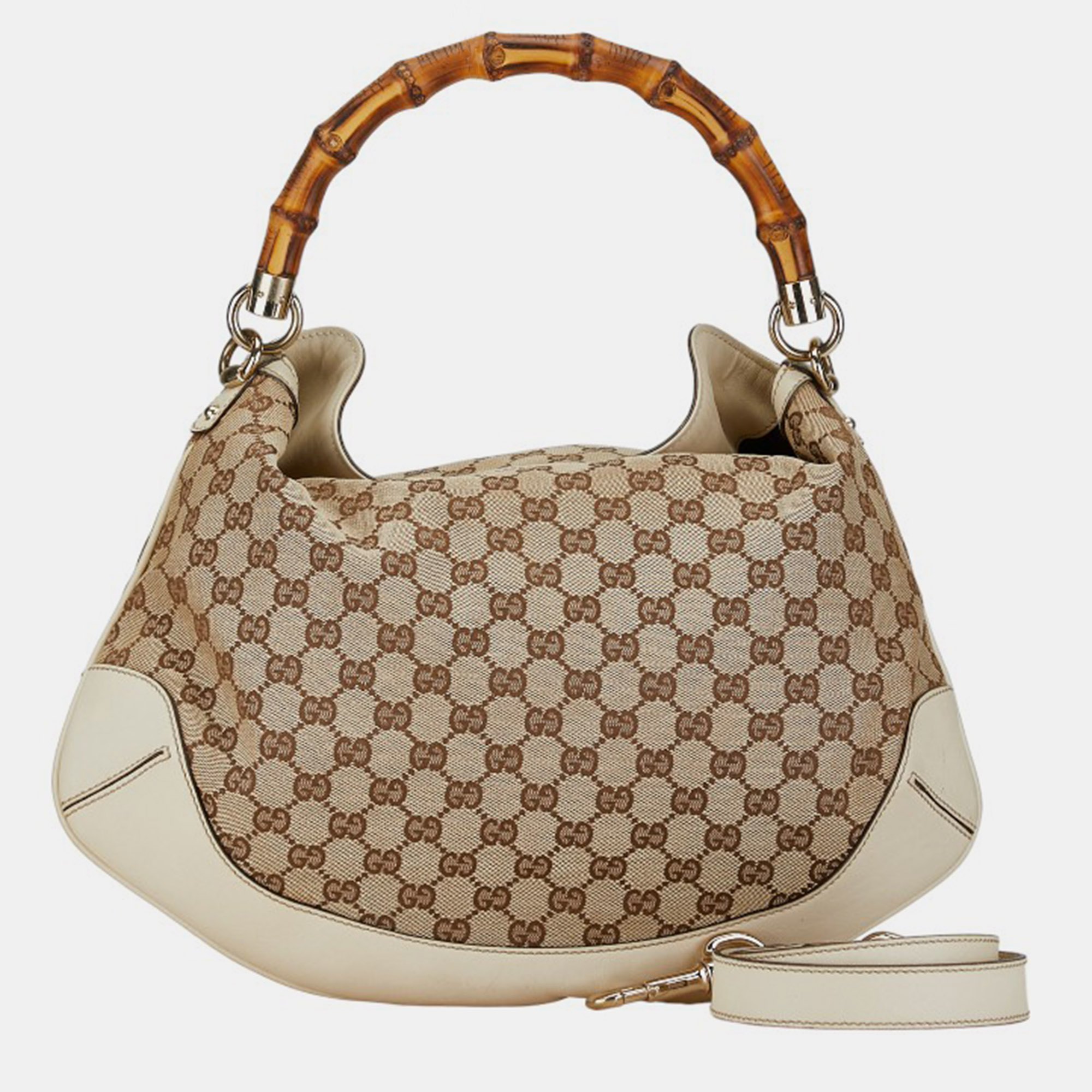 Pre-owned Gucci Beige Gg Canvas Bamboo Top Handle Bag