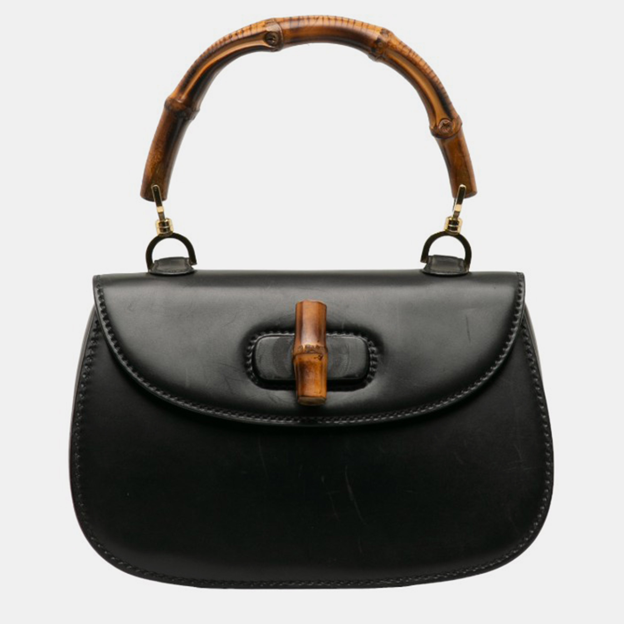 

Gucci Black Leather Bamboo Top Handle Bag