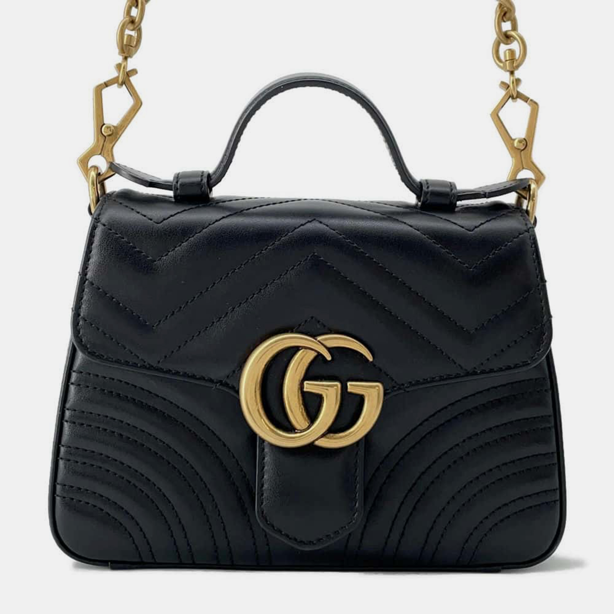 

Gucci Black Leather Mini GG Marmont Top Handle Bag