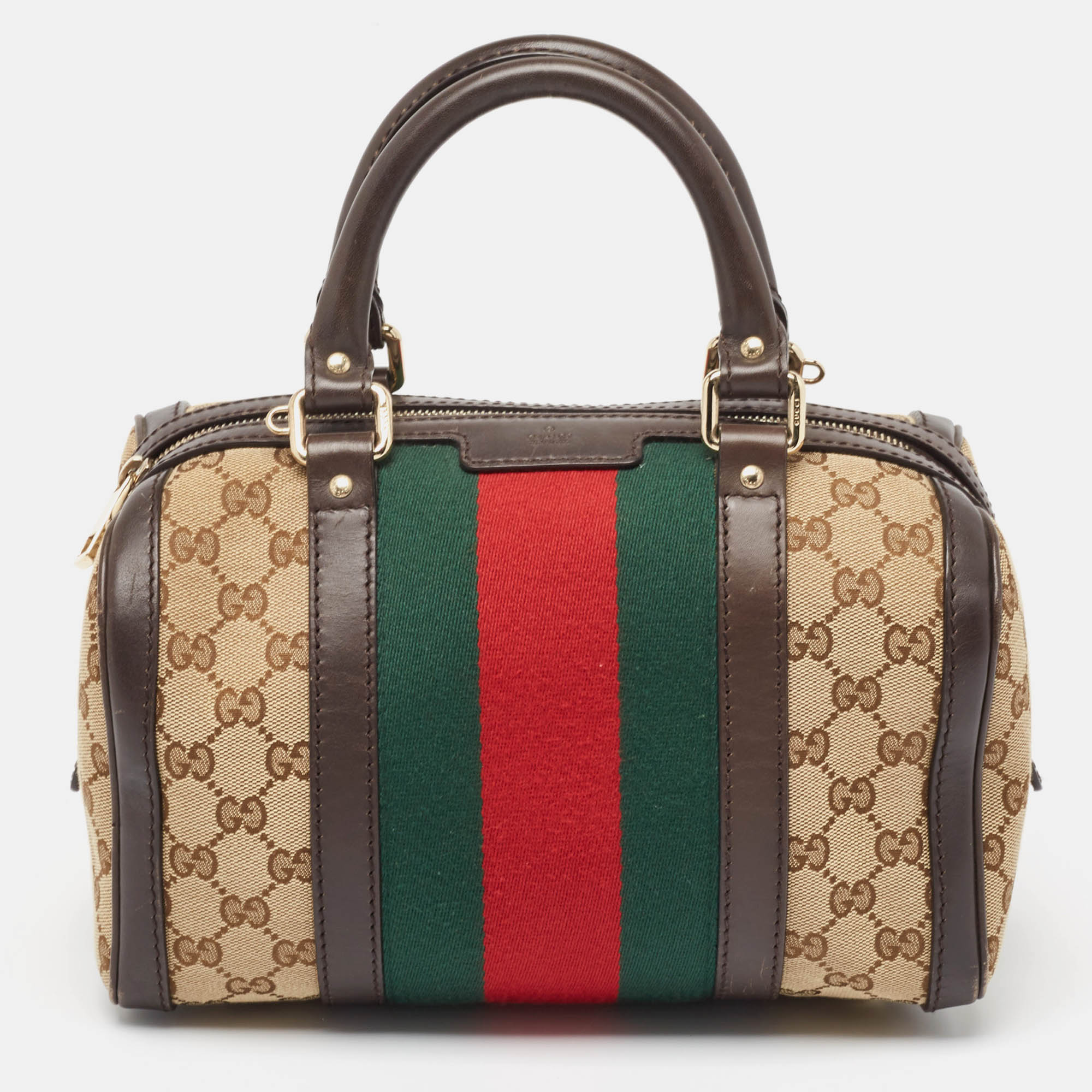 

Gucci Brown/Beige GG Canvas and Leather Web Boston Bag