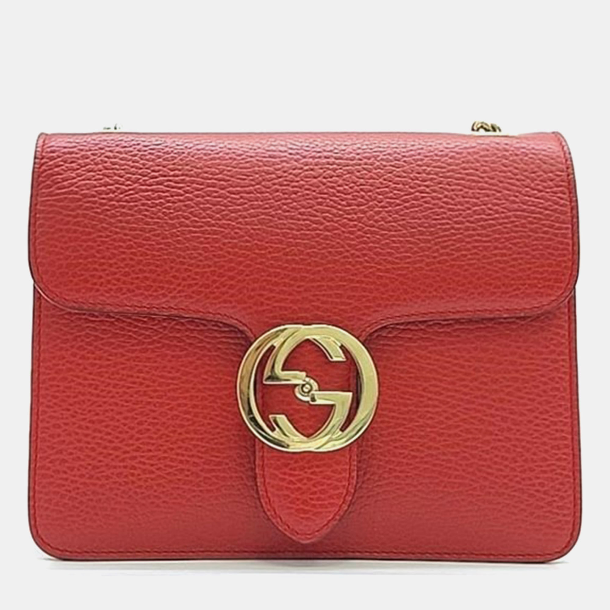 

Gucci Red Leather Dollar Interlocking GG Shoulder Bag