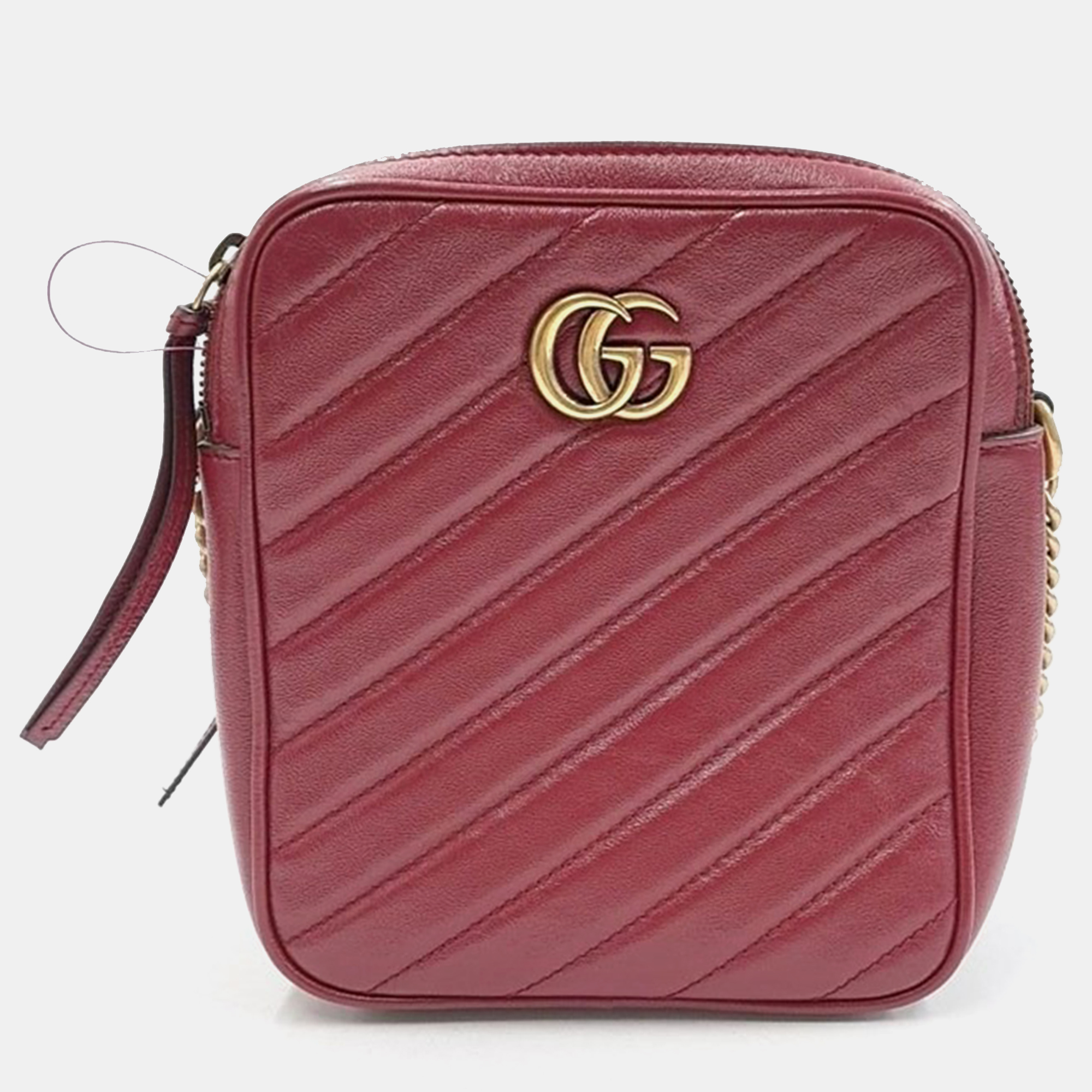 Pre-owned Gucci Marmont Chain Cross Bag In Red