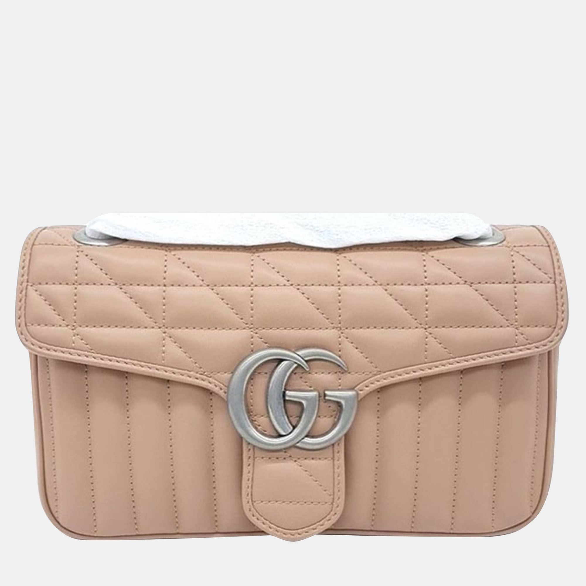 Pre-owned Gucci Marmont Matrace Shoulder Bag In Beige