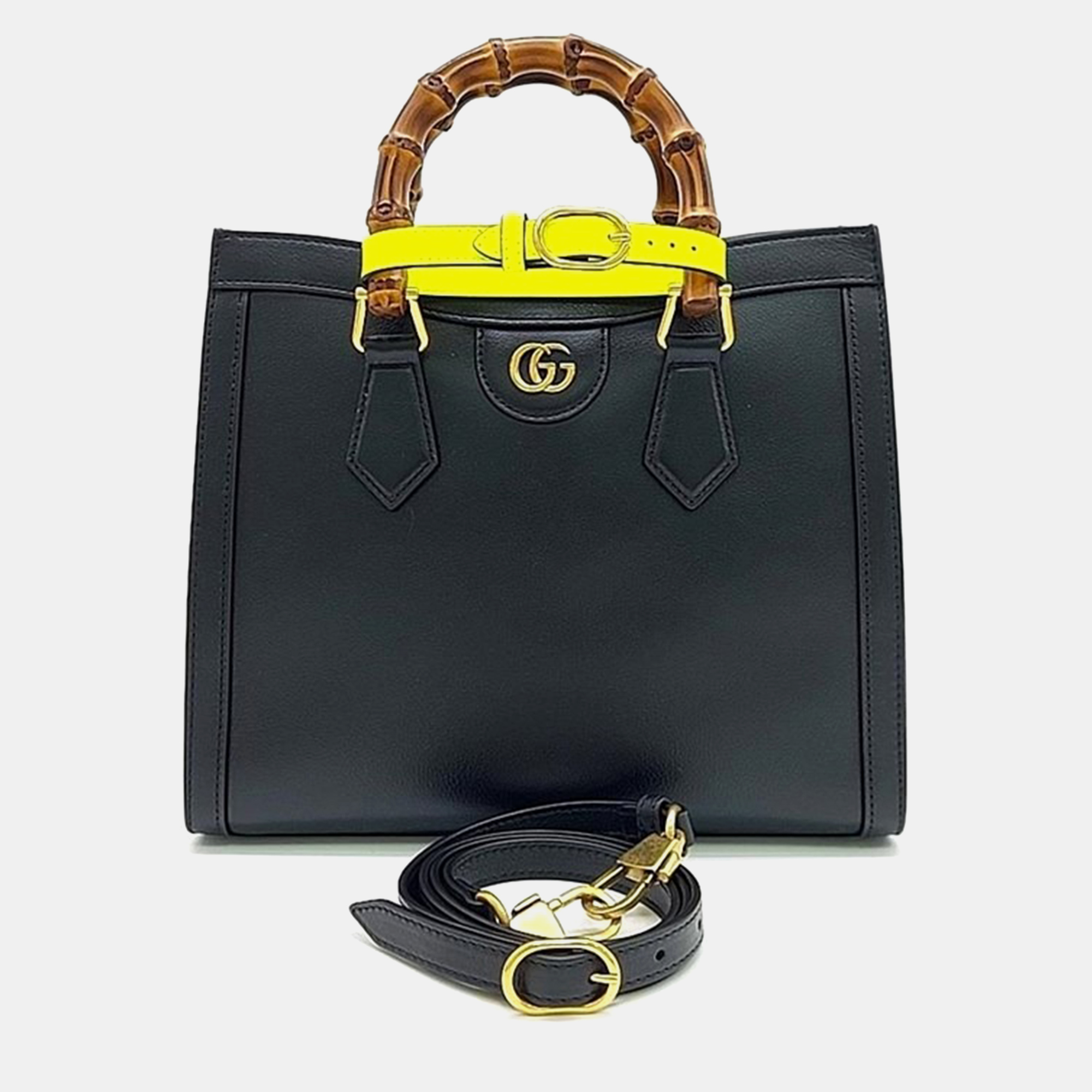 

Gucci Black Leather Diana Bamboo Small Tote Bag