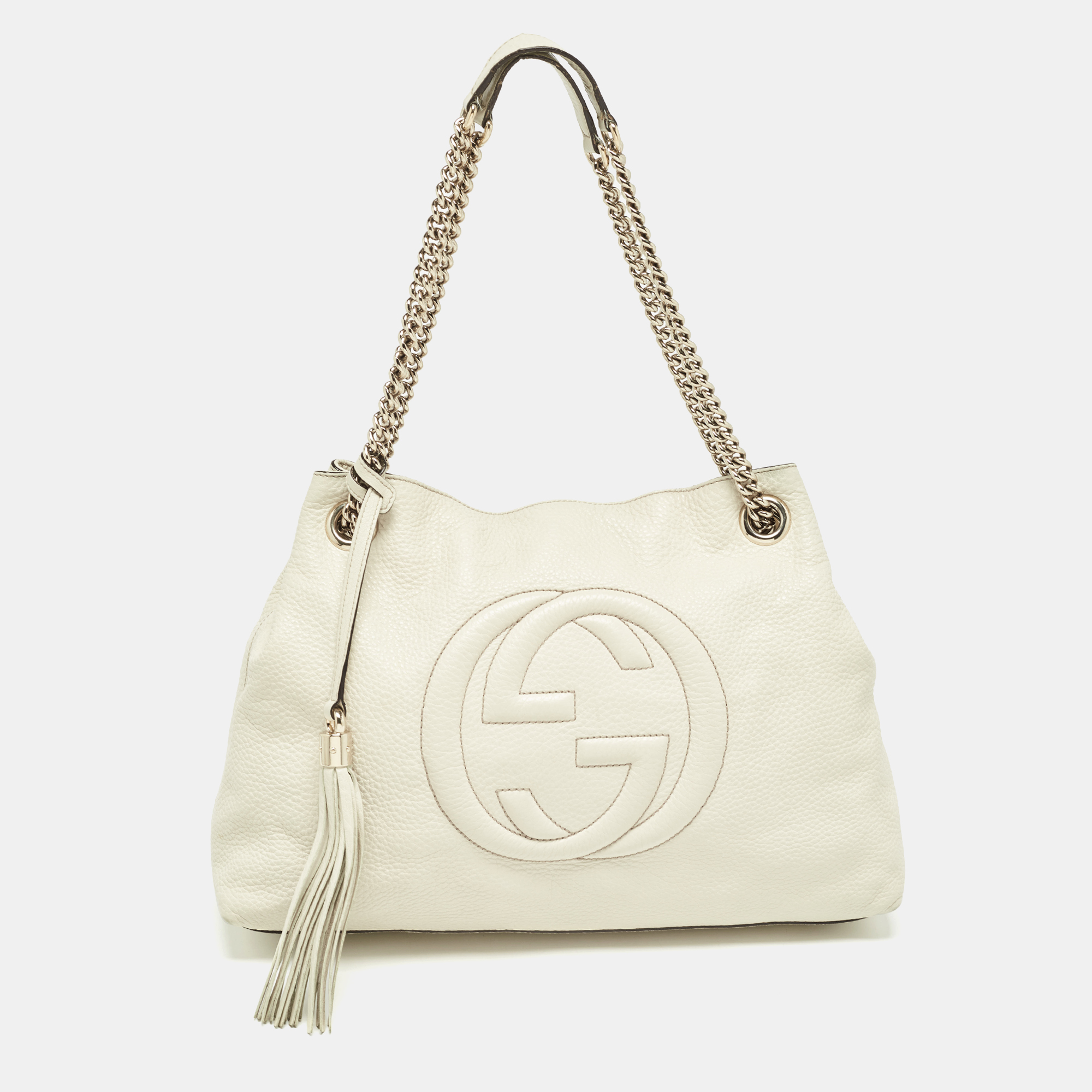 

Gucci Off White Leather Medium Soho Chain Tote