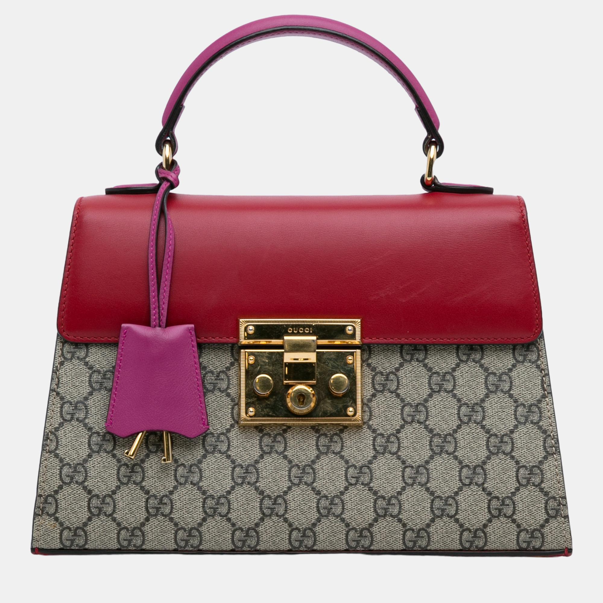 

Gucci Beige/Red Small GG Supreme Padlock Satchel