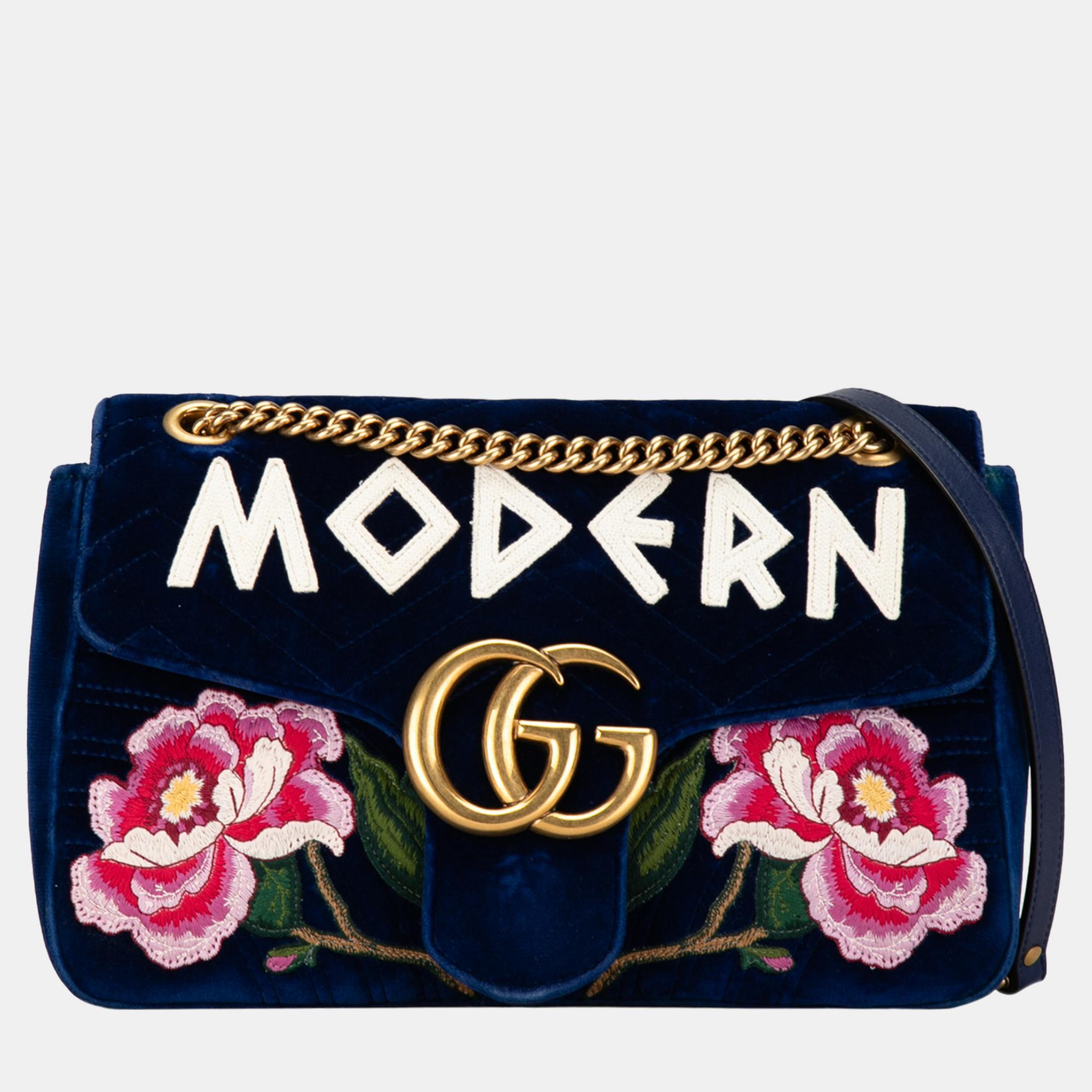 

Gucci Blue Medium GG Marmont Velvet Matelasse Modern Crossbody