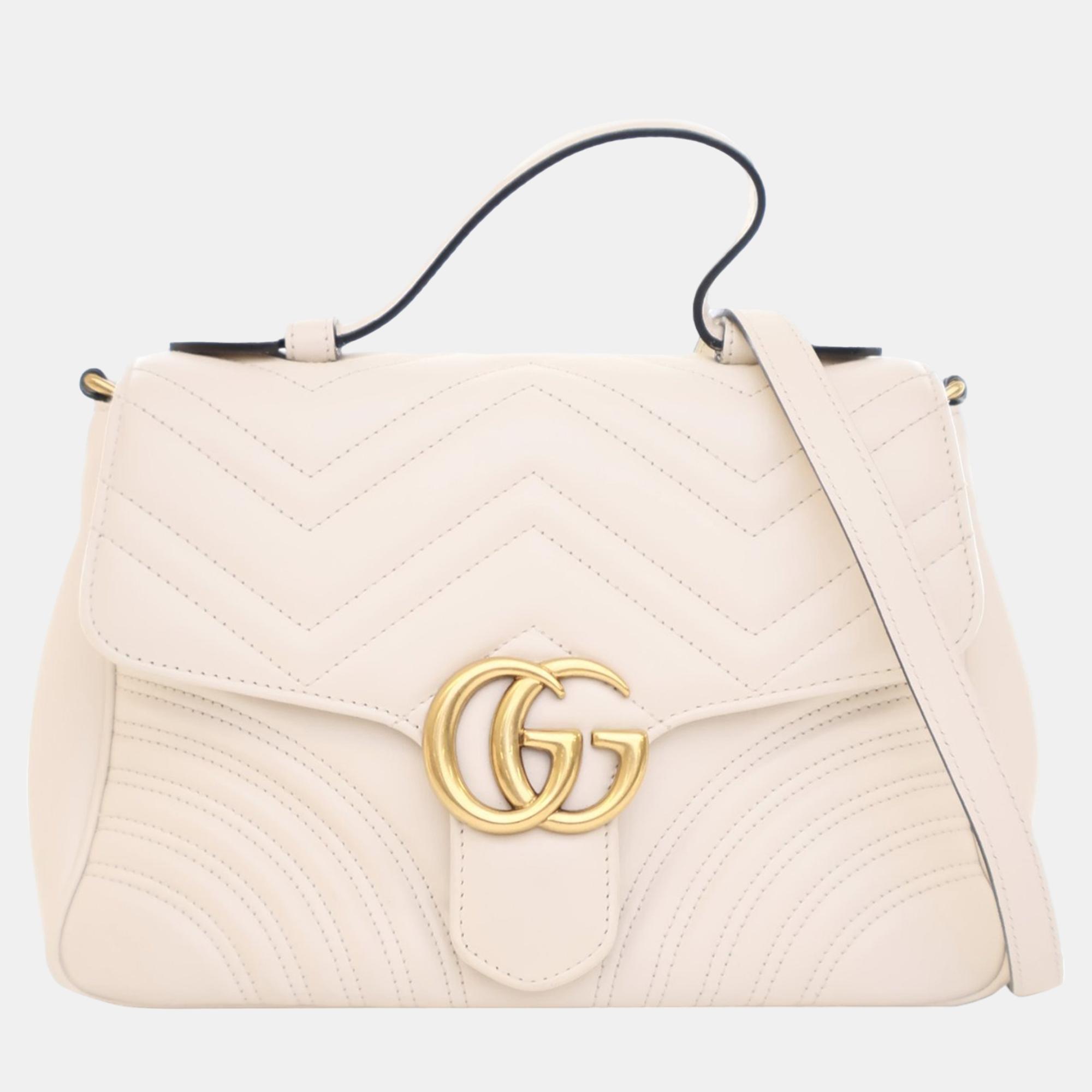

Gucci White Small GG Marmont Top Handle Satchel