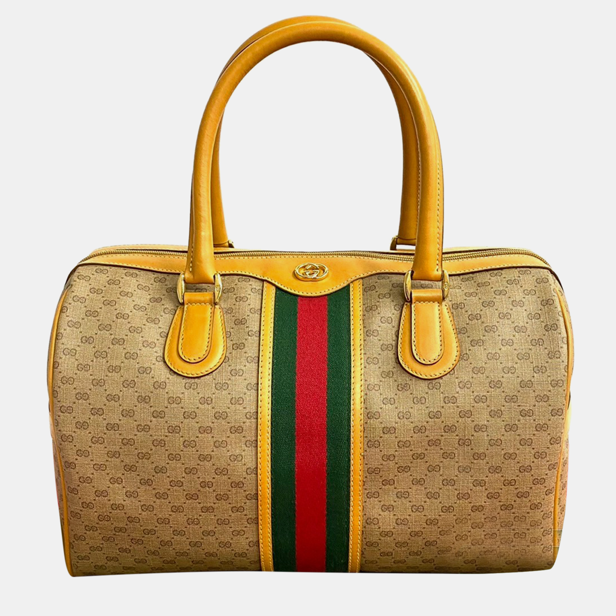 

Gucci Beige/Brown GG Canvas Web Boston Bag