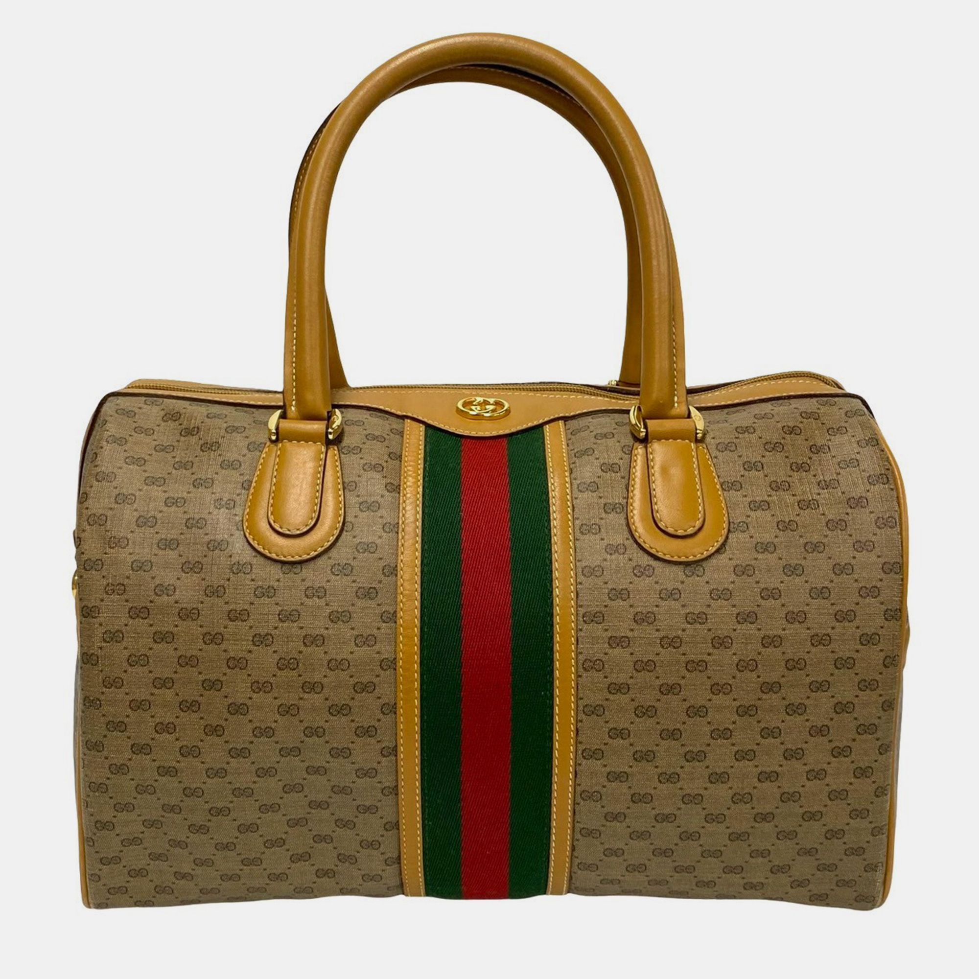 

Gucci Brown GG Canvas and Leather Web Boston Bag