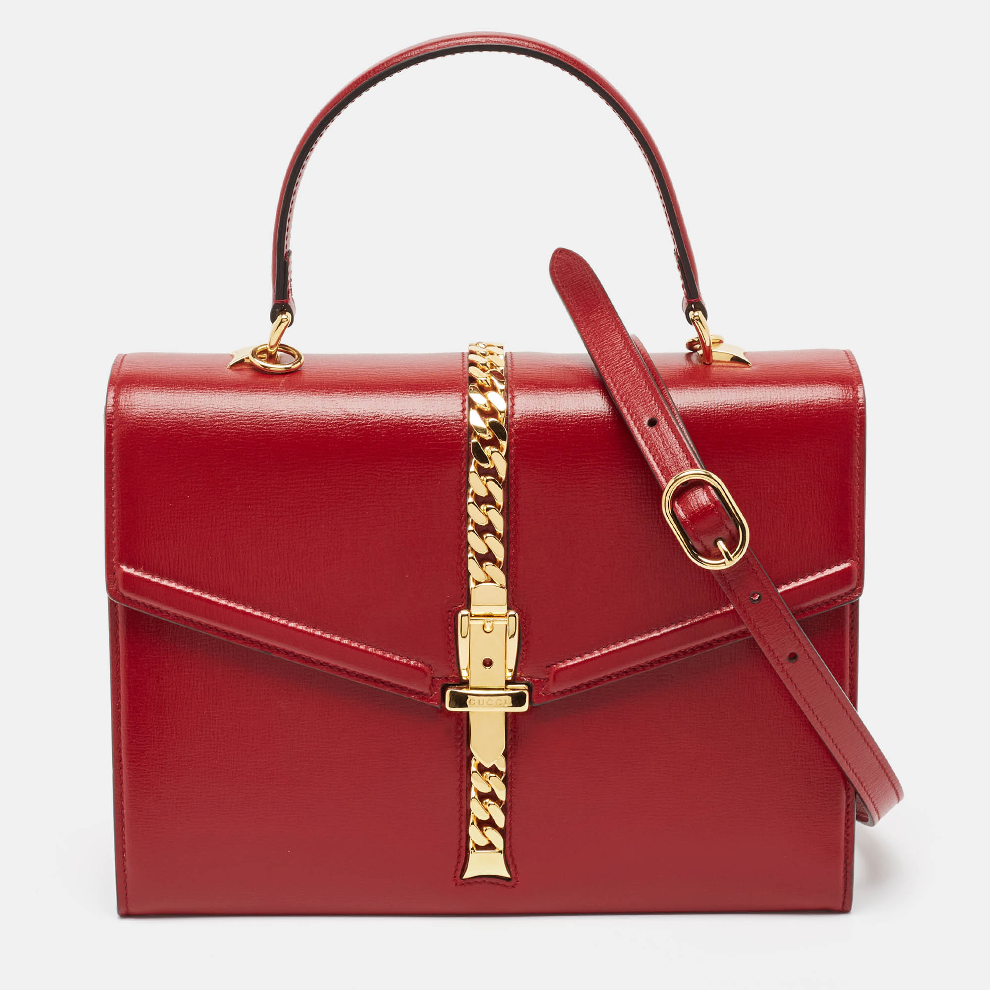 

Gucci Red Leather Sylvie 1969 Top Handle Bag
