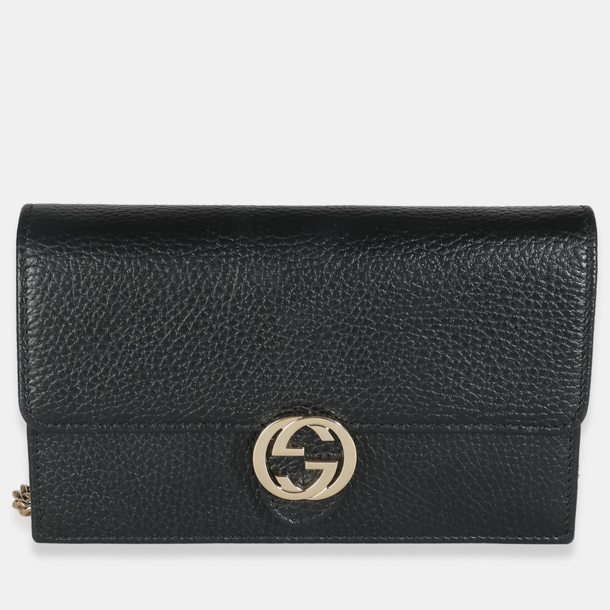 

Gucci Black Leather Interlocking G Chain Wallet on Chain Bag