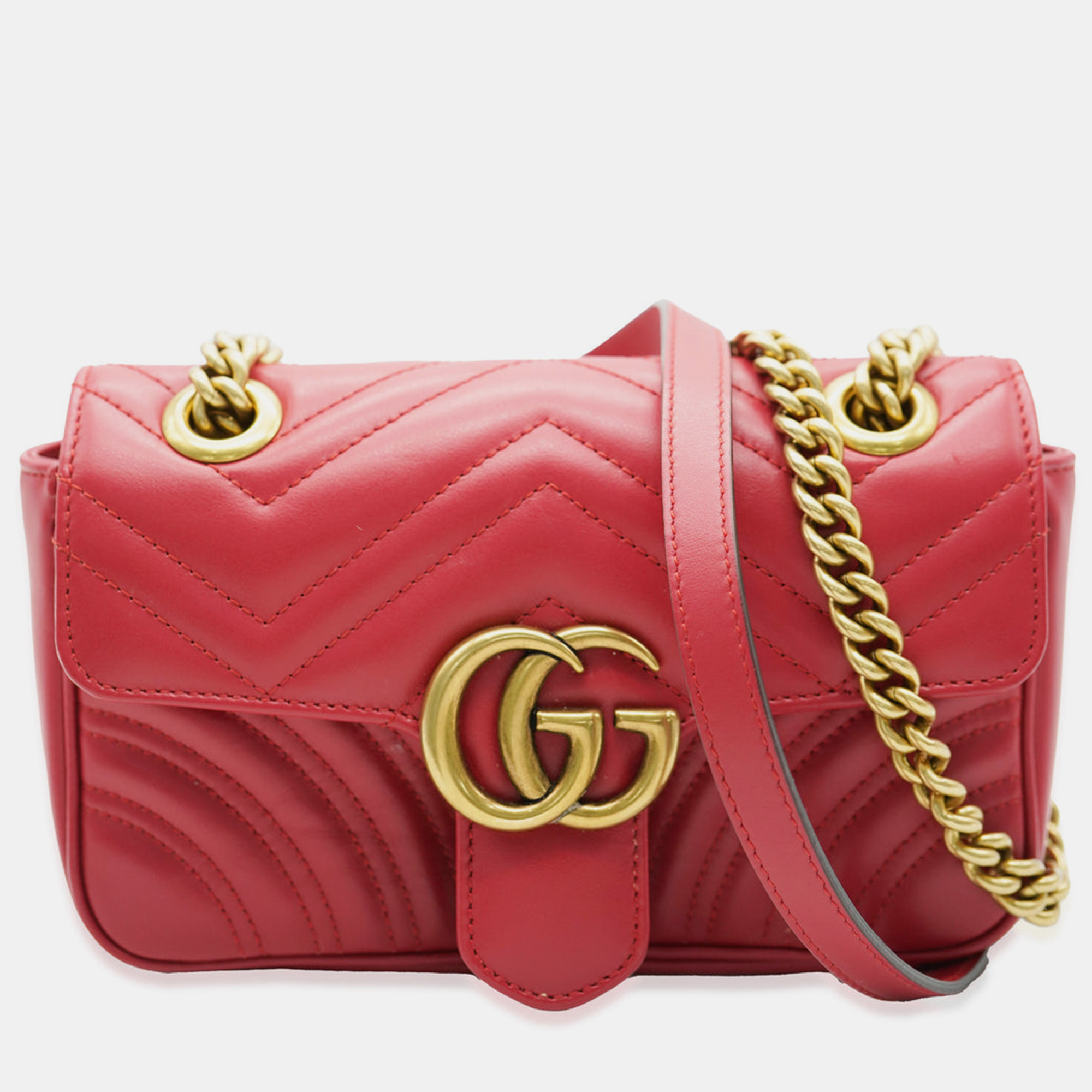 

Gucci Red Leather Small GG Marmont Shoulder Bag