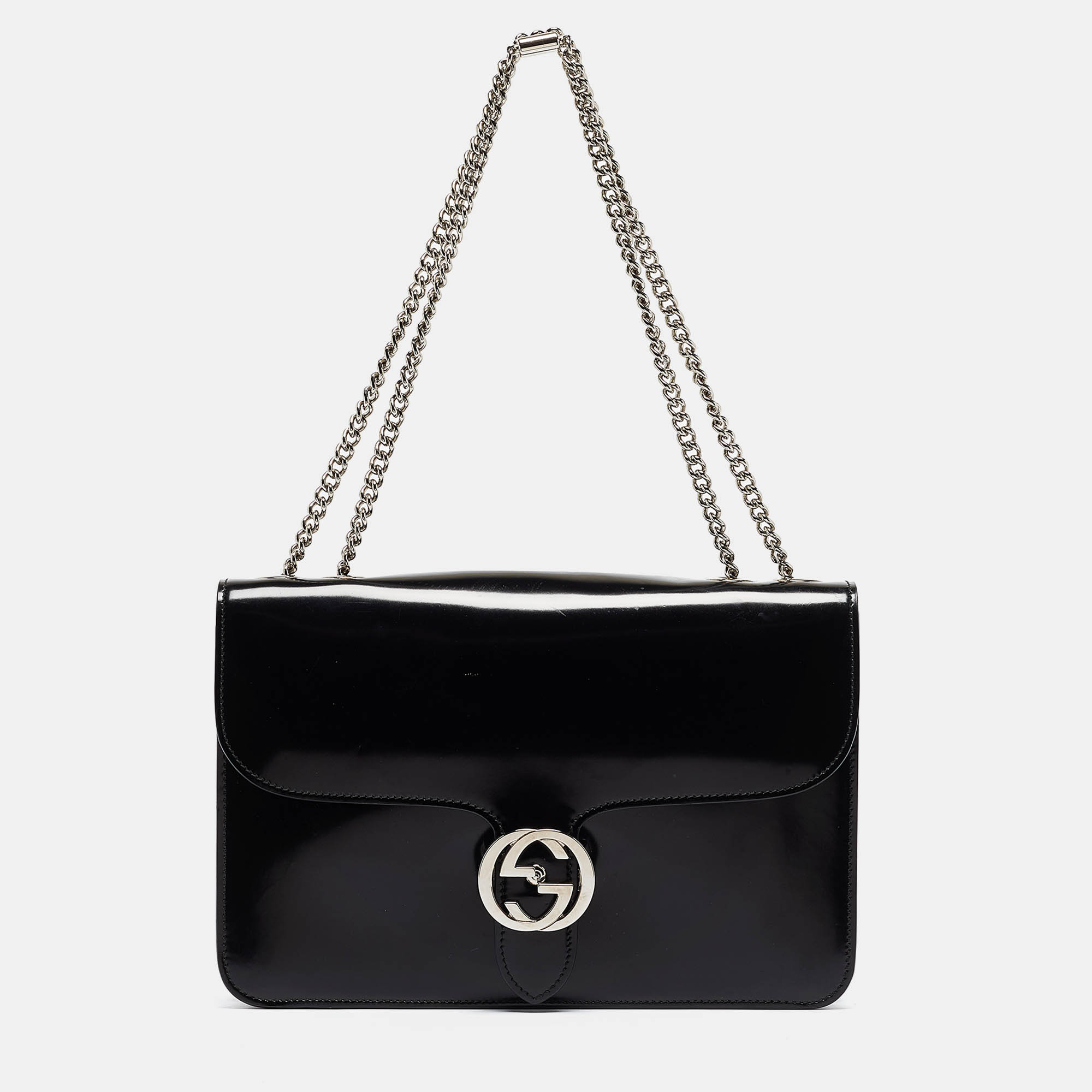 

Gucci Black Glossy Leather Medium Interlocking G Shoulder Bag