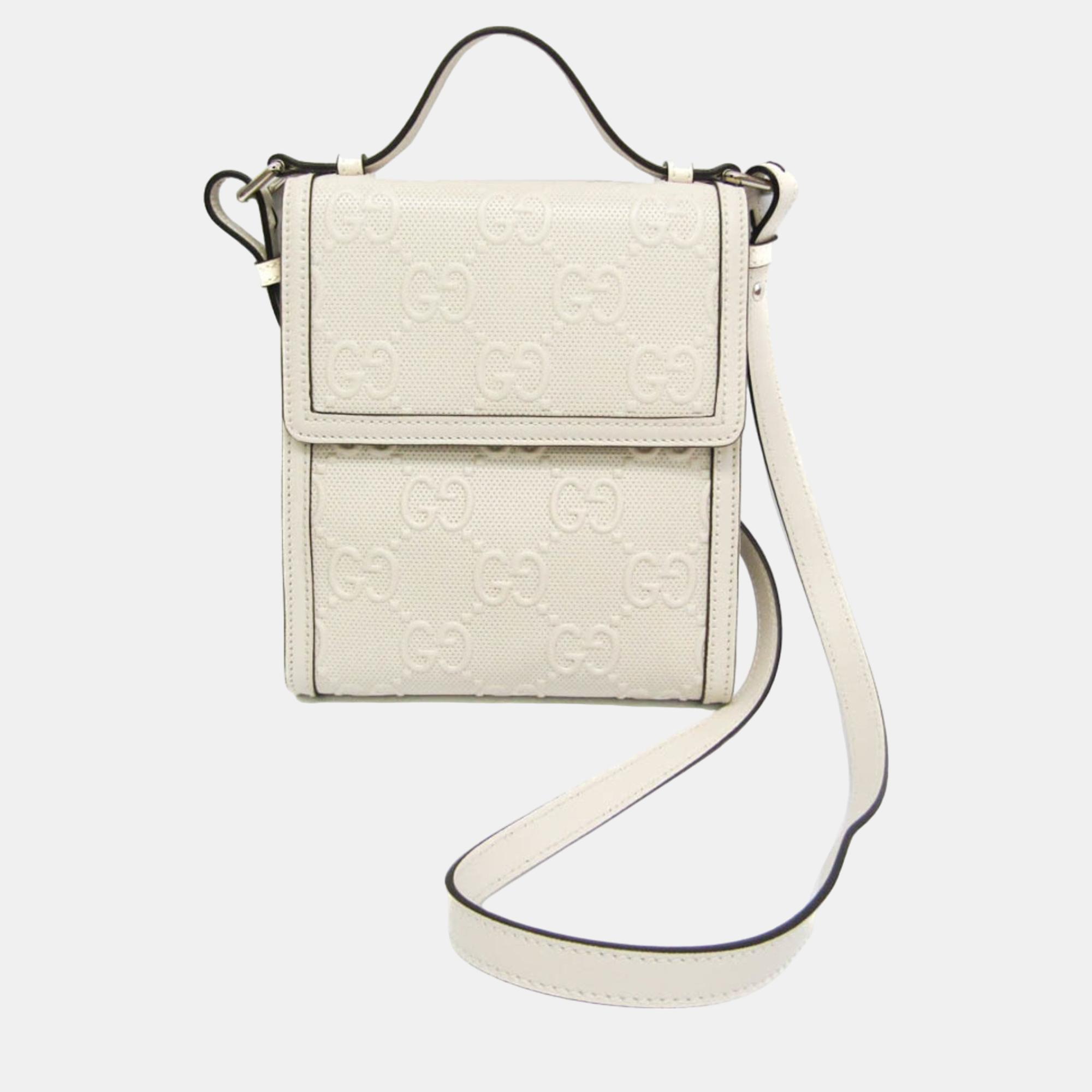 

Gucci Off-White Embossed GG Leather Messenger Bag