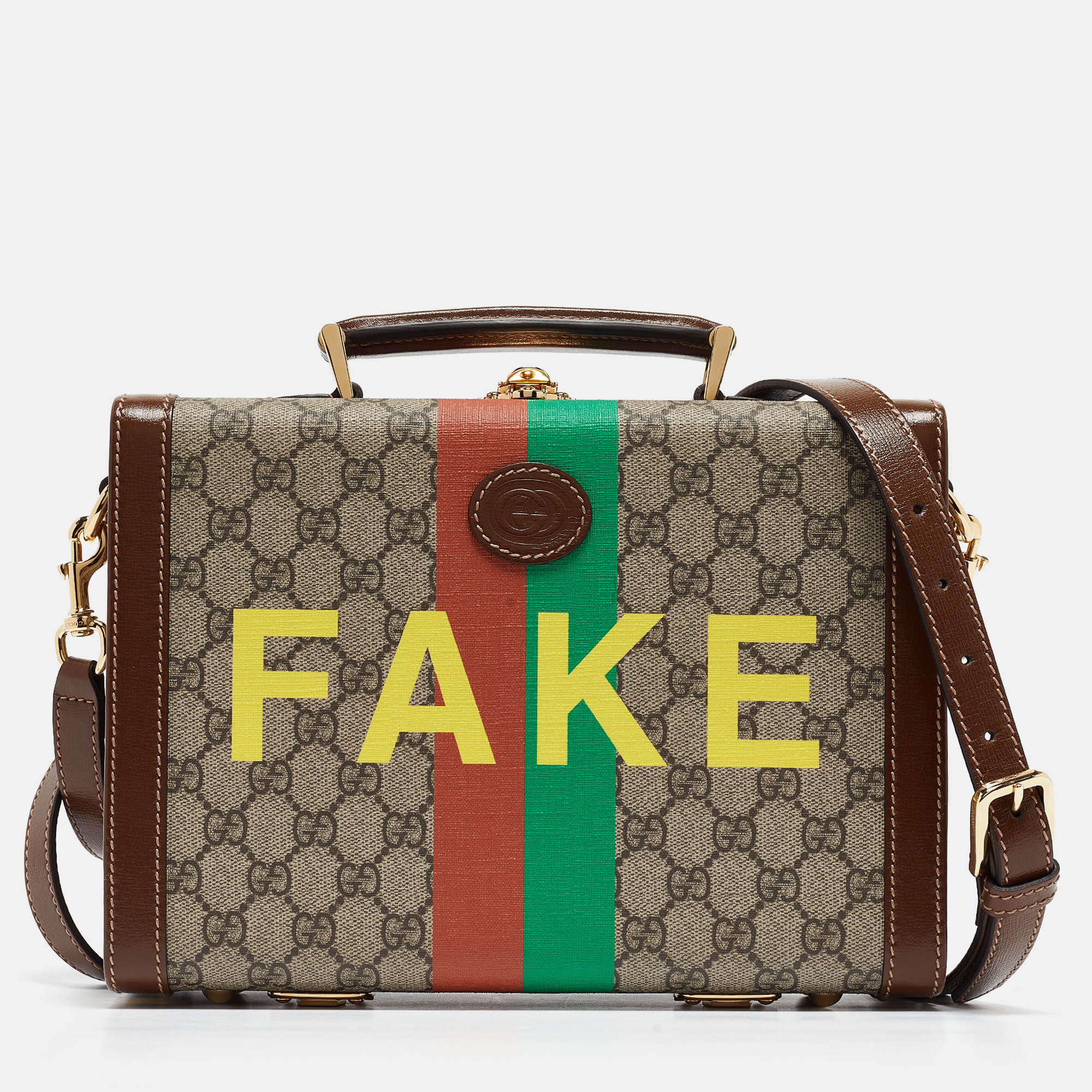 

Gucci Brown/Beige GG Supreme Coated Canvas and Leather Fake/Not Interlocking G Beauty Case Bag