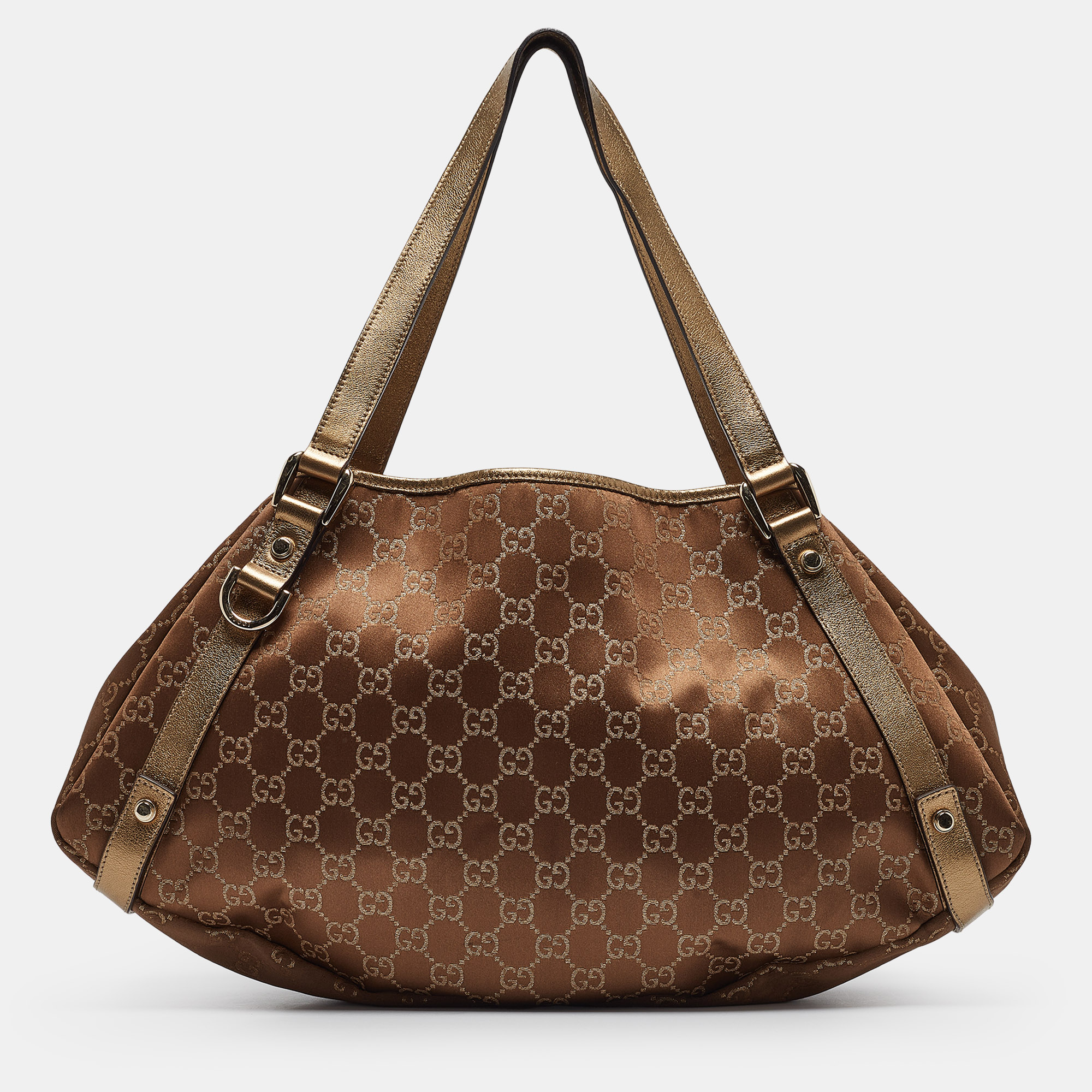 

Gucci Bronze/Gold GG Fabric and Leather Medium Abbey Hobo, Brown