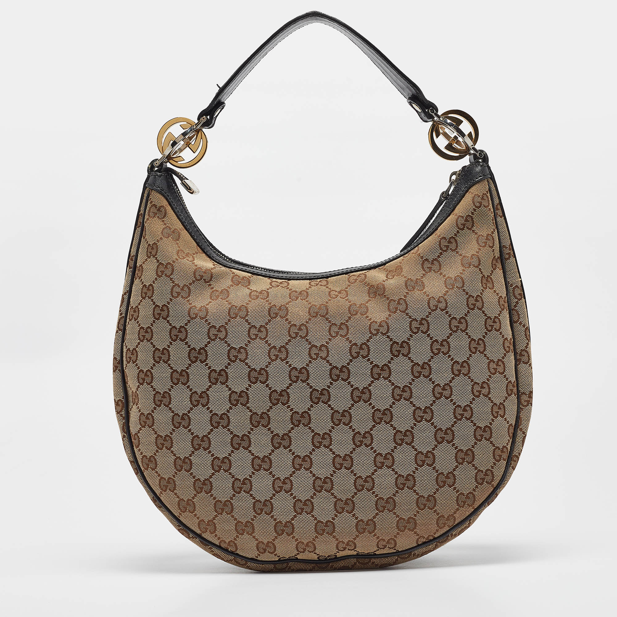 

Gucci Beige/Brown GG Canvas and Leather GG Twins Medium Hobo, Black