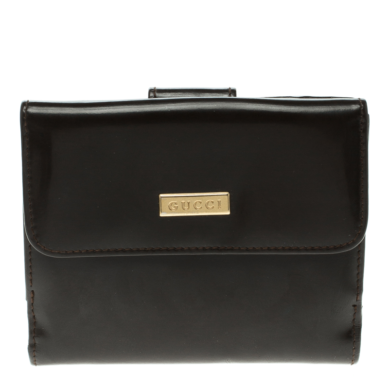 Gucci Dark Brown Patent Leather Vintage Compact Wallet