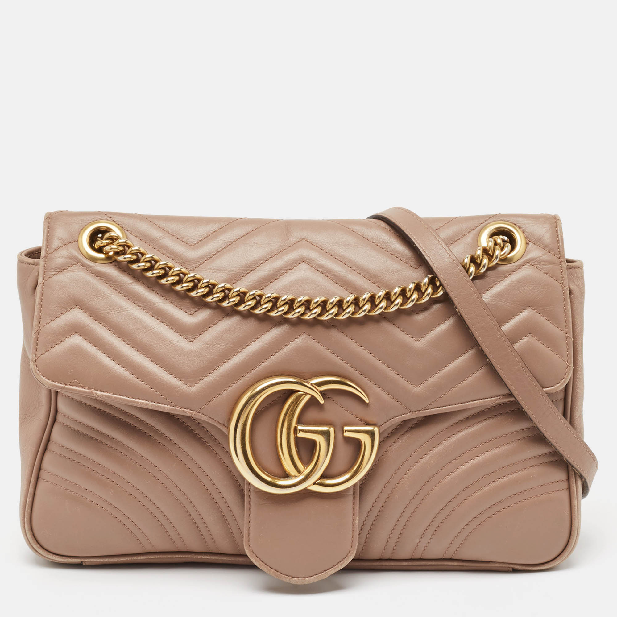 

Gucci Beige Matelassé Leather Medium GG Marmont Shoulder Bag