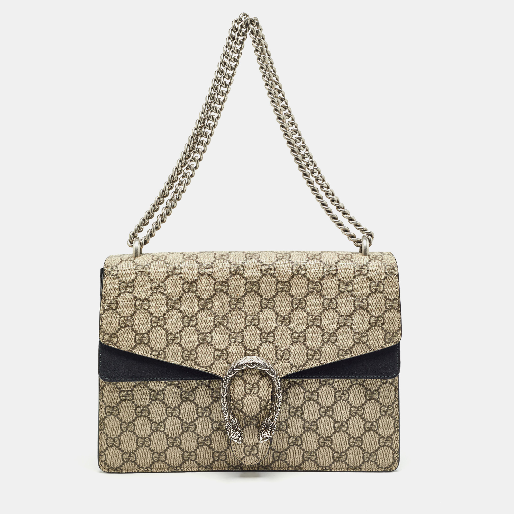 

Gucci Black/Beige GG Supreme Canvas and Suede Medium Dionysus Shoulder Bag