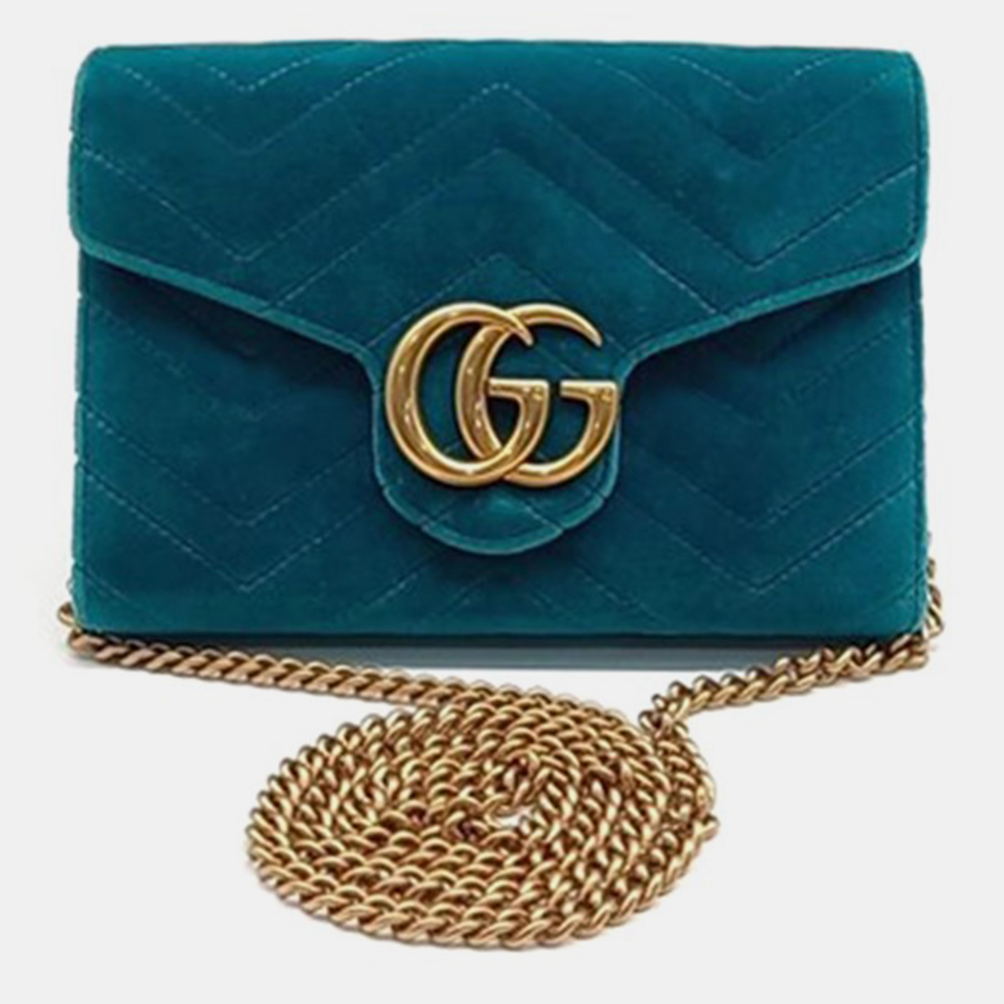 Pre-owned Gucci Velvet Marmont Matrace Crossbodybody Bag In Blue