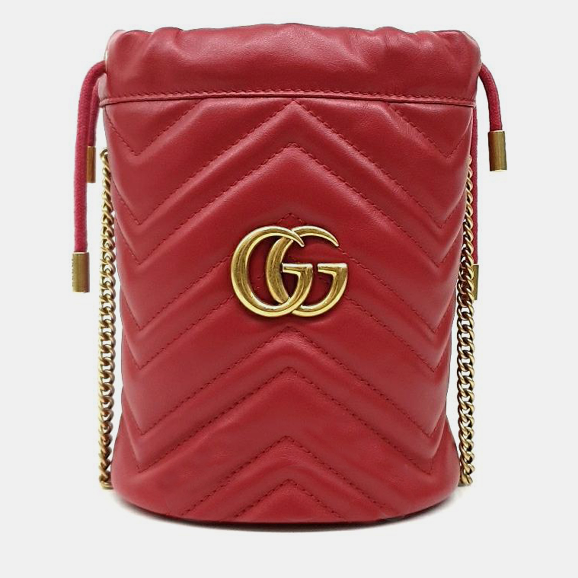 Pre-owned Gucci Gg Marmont Mini Bucket Bag In Red