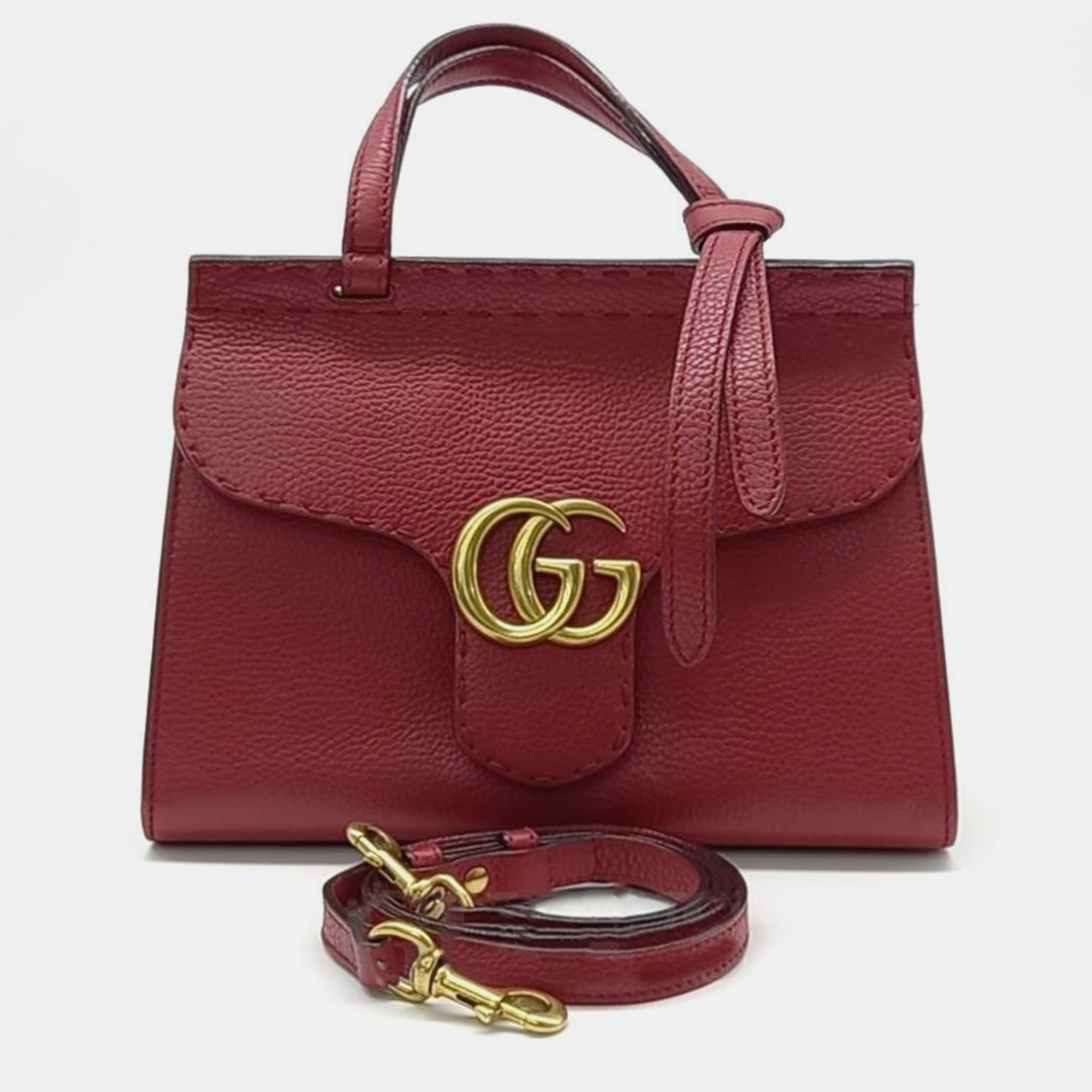 

Gucci Vulcanic Red Calfskin Mini GG Marmont Top Handle Bag