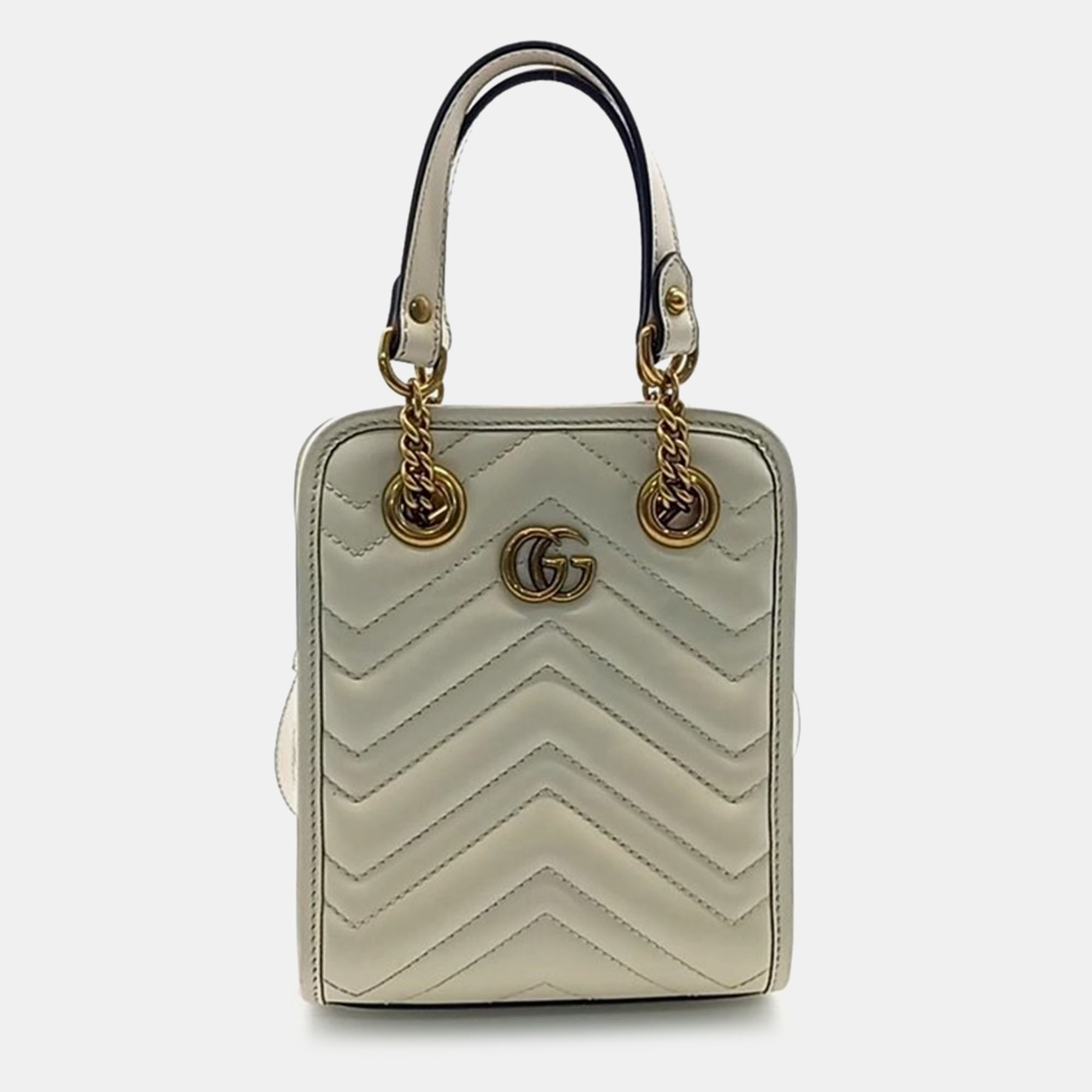 Pre-owned Gucci Gg Marmont Matelasse Mini Bag In Beige