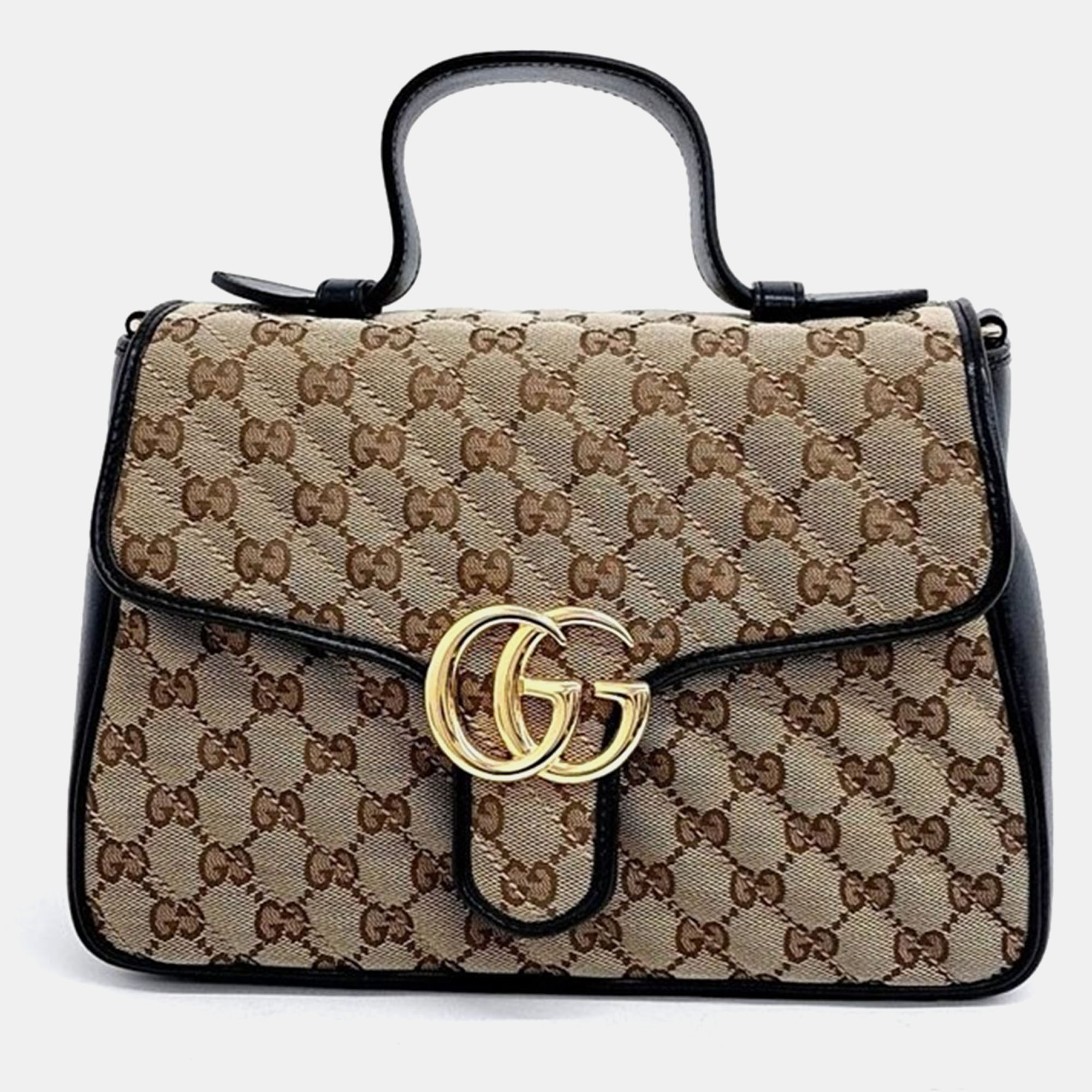 

Gucci Beige Leather GG Marmont Top Handle Bag