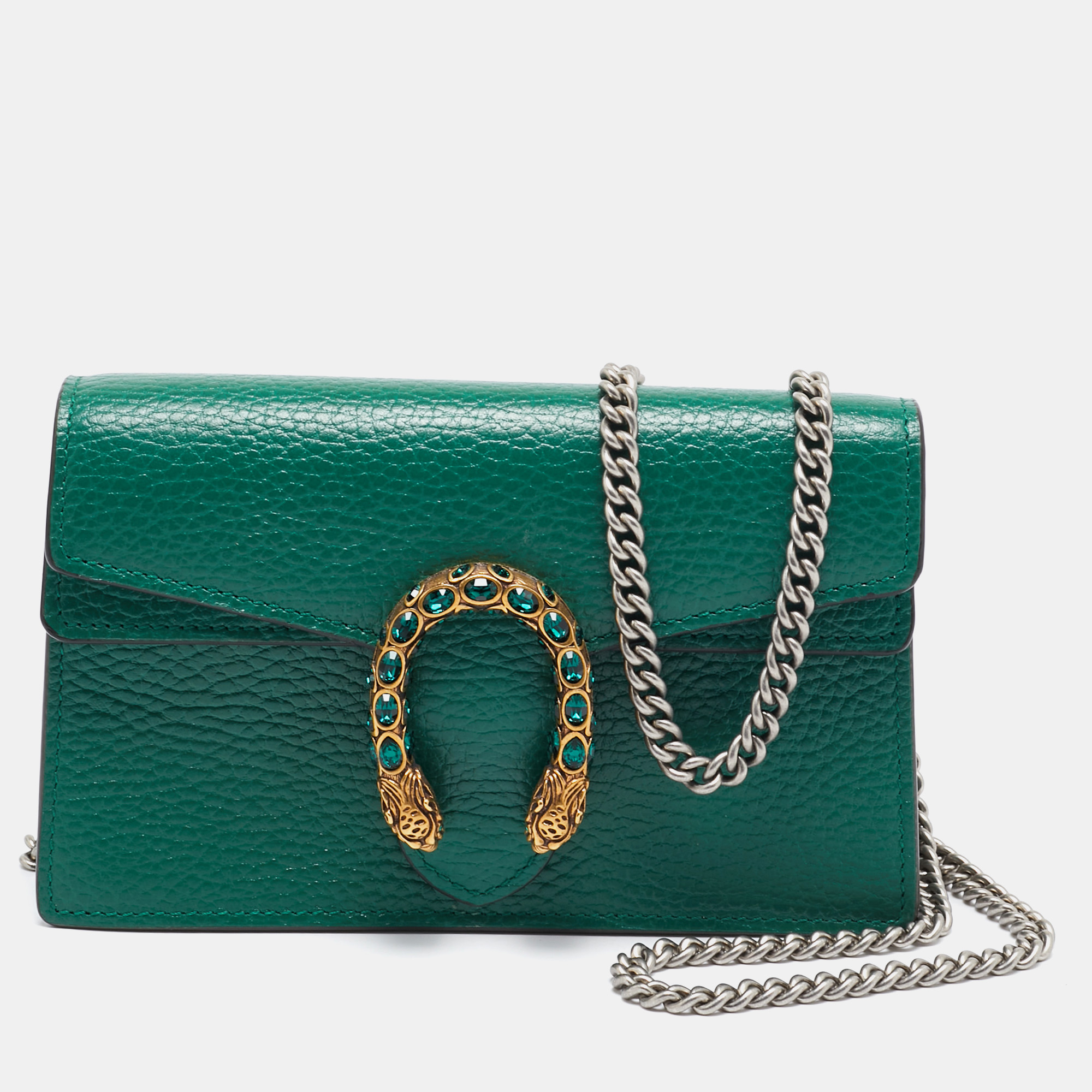

Gucci Green Leather Super Mini Dionysus Crossbody Bag