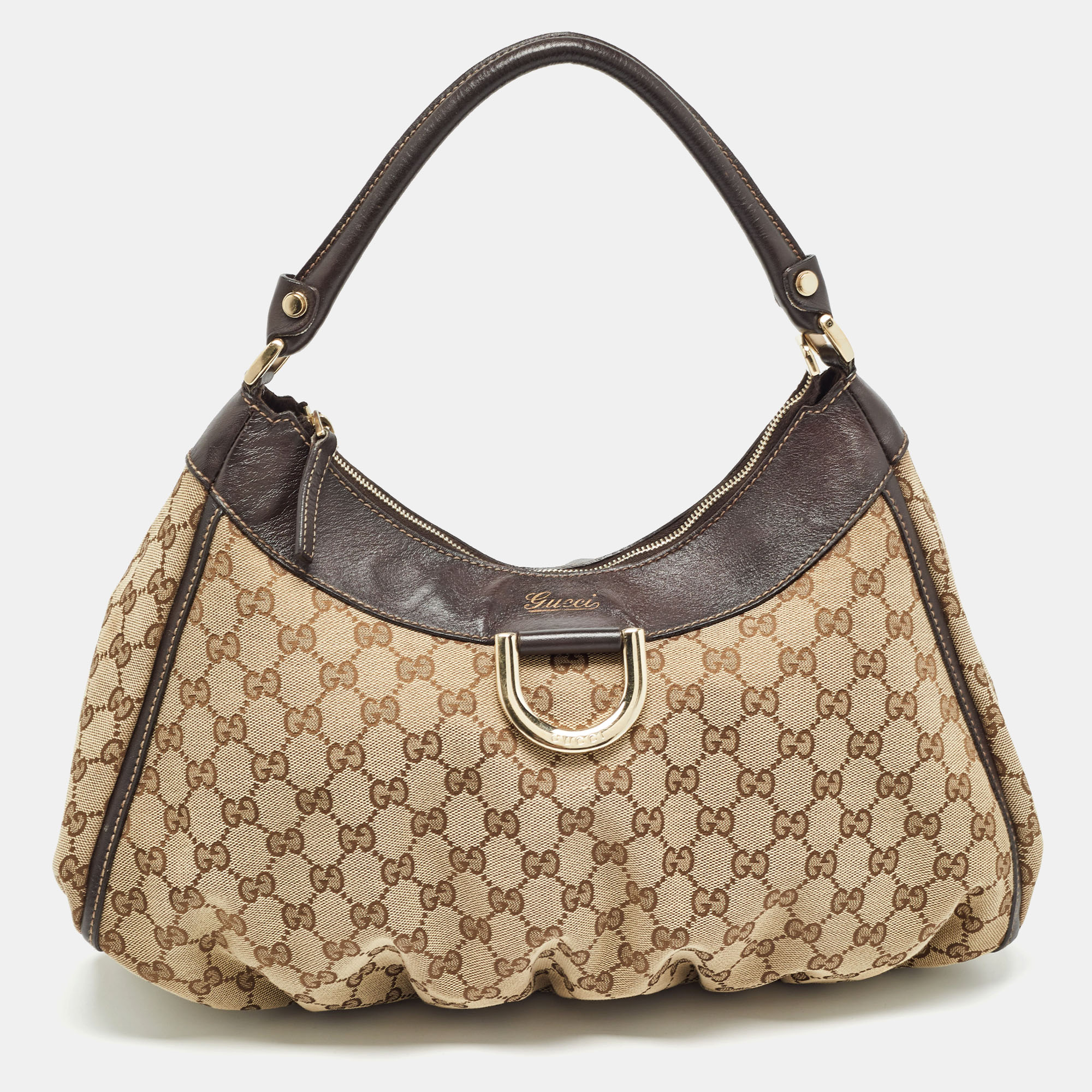 

Gucci Beige/Black GG Canvas and Leather Abbey D-Ring Hobo