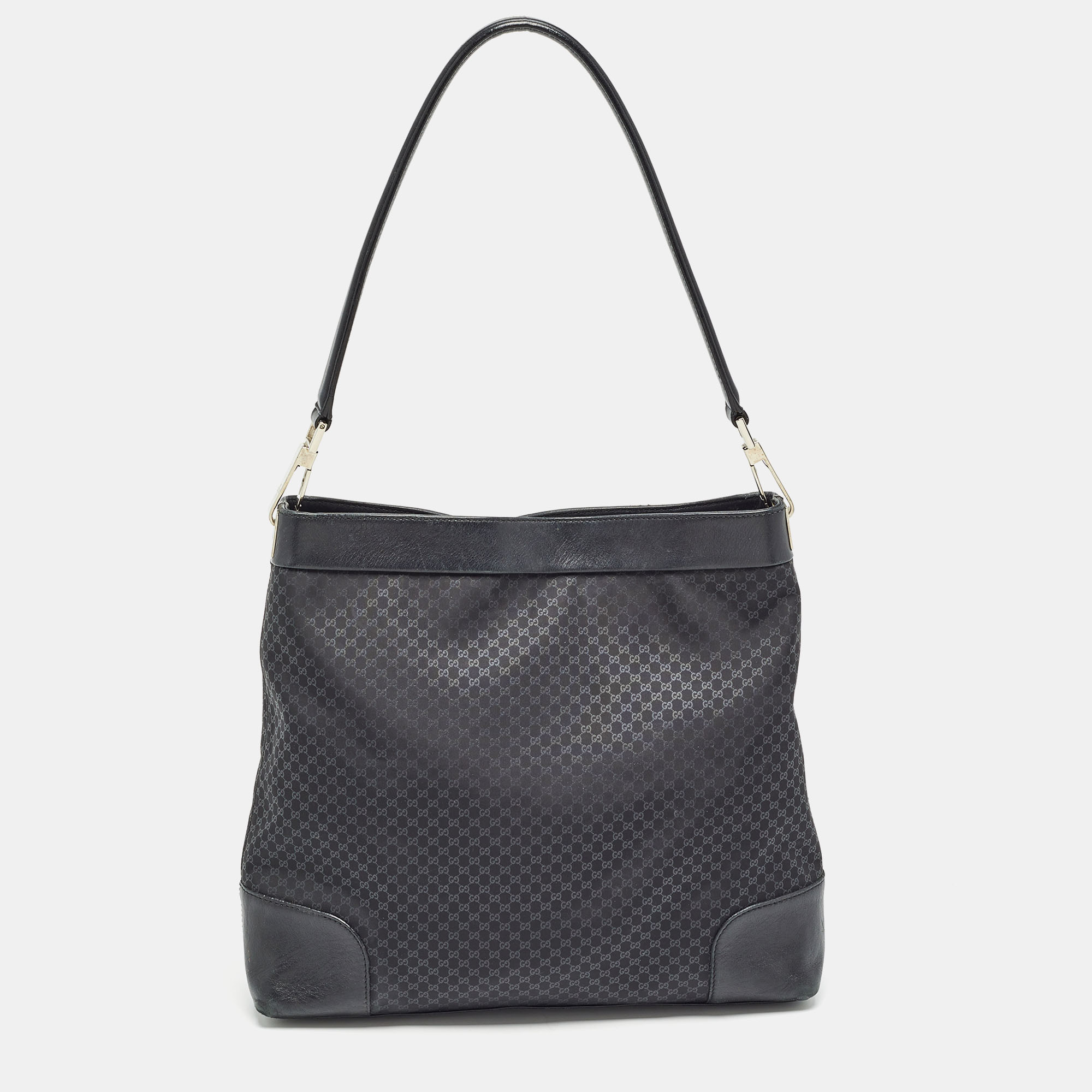 

Gucci Black Micro GG Satin and Leather Bucket Shoulder Bag