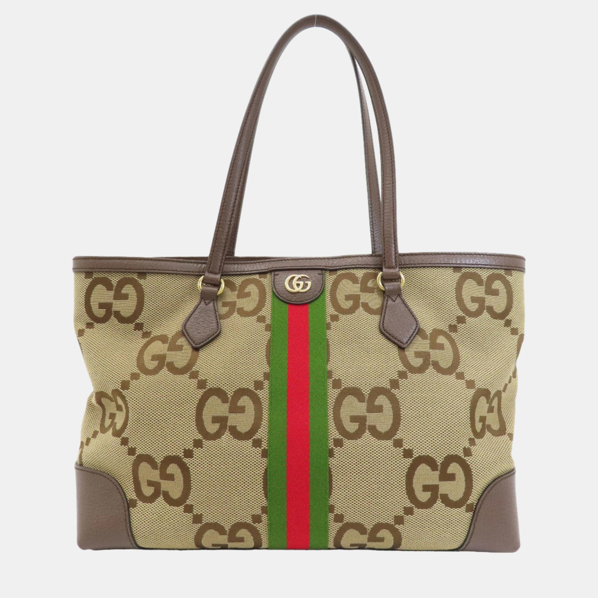 Pre-owned Gucci Beige/brown Jumbo Gg Canvas Ophidia Tote