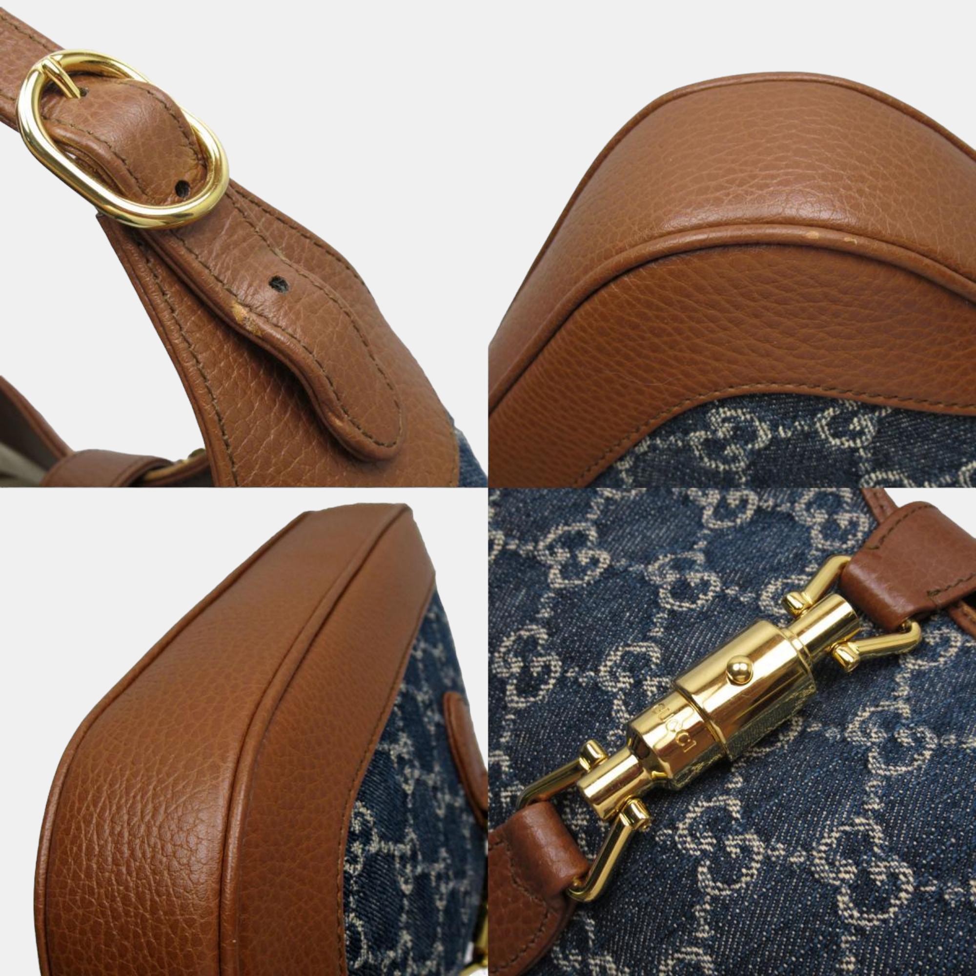 Gucci Blue/Brown New Denim GG Monogram Calfskin Small Jackie 1961 Shoulder Bag 