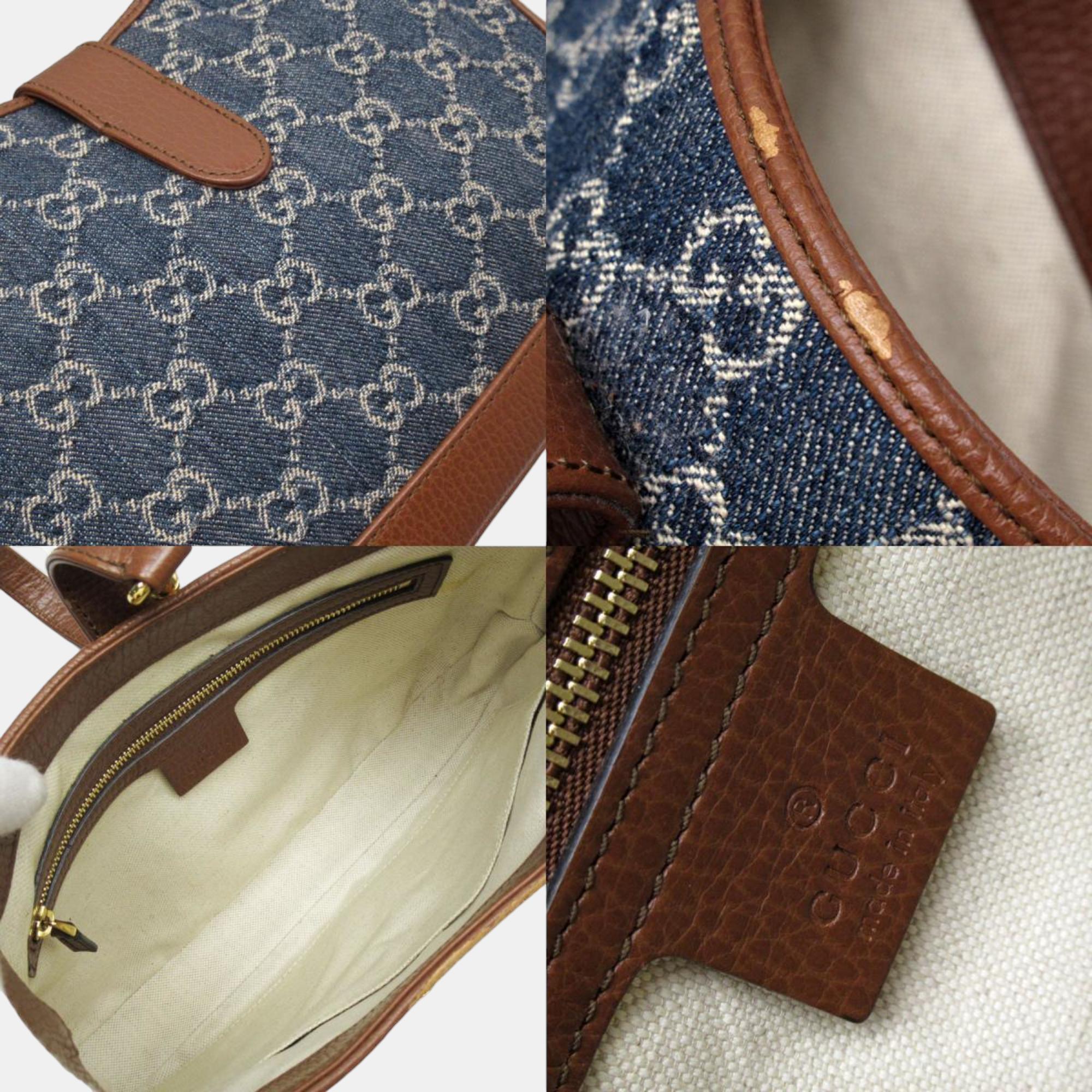 Gucci Blue/Brown New Denim GG Monogram Calfskin Small Jackie 1961 Shoulder Bag 