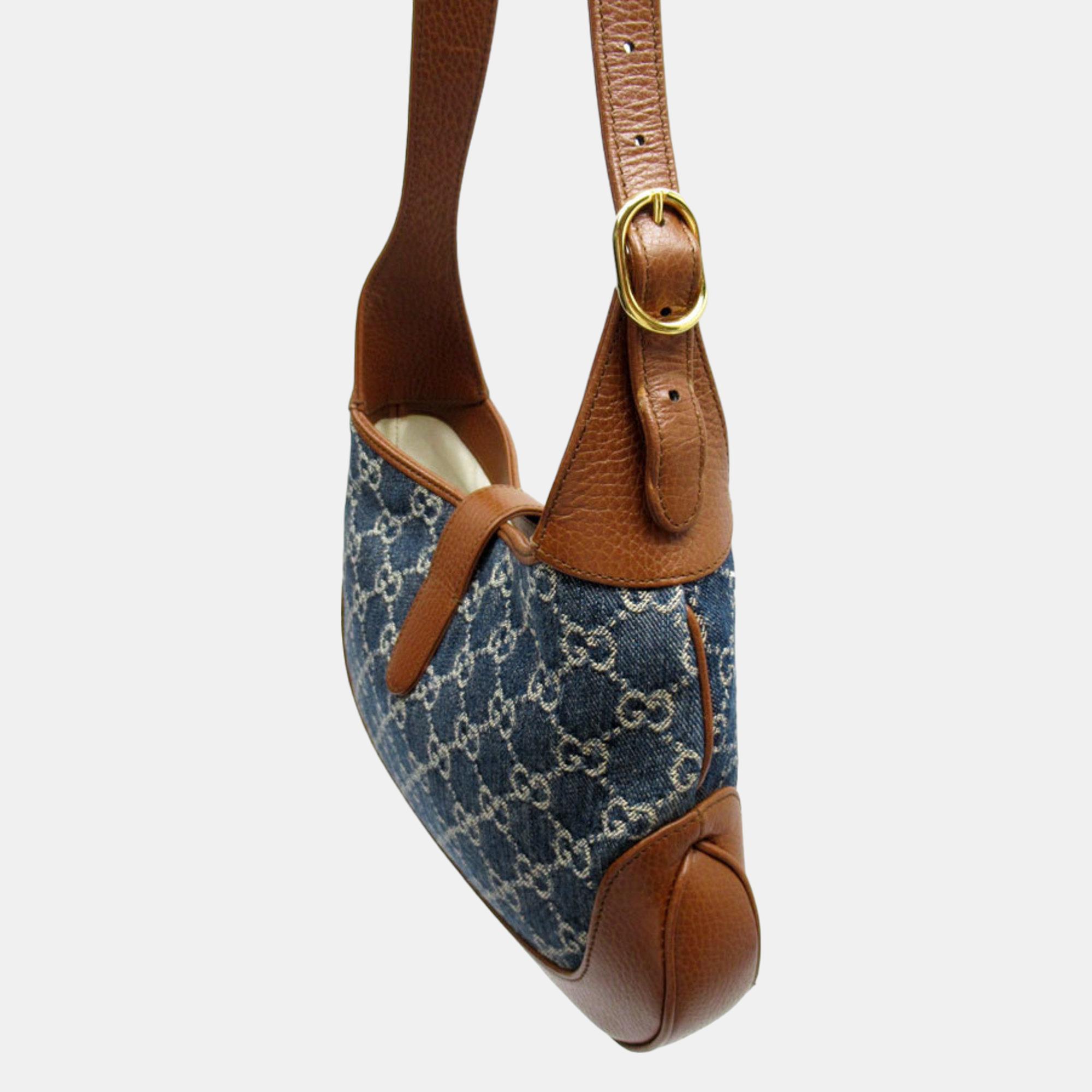 Gucci Blue/Brown New Denim GG Monogram Calfskin Small Jackie 1961 Shoulder Bag 