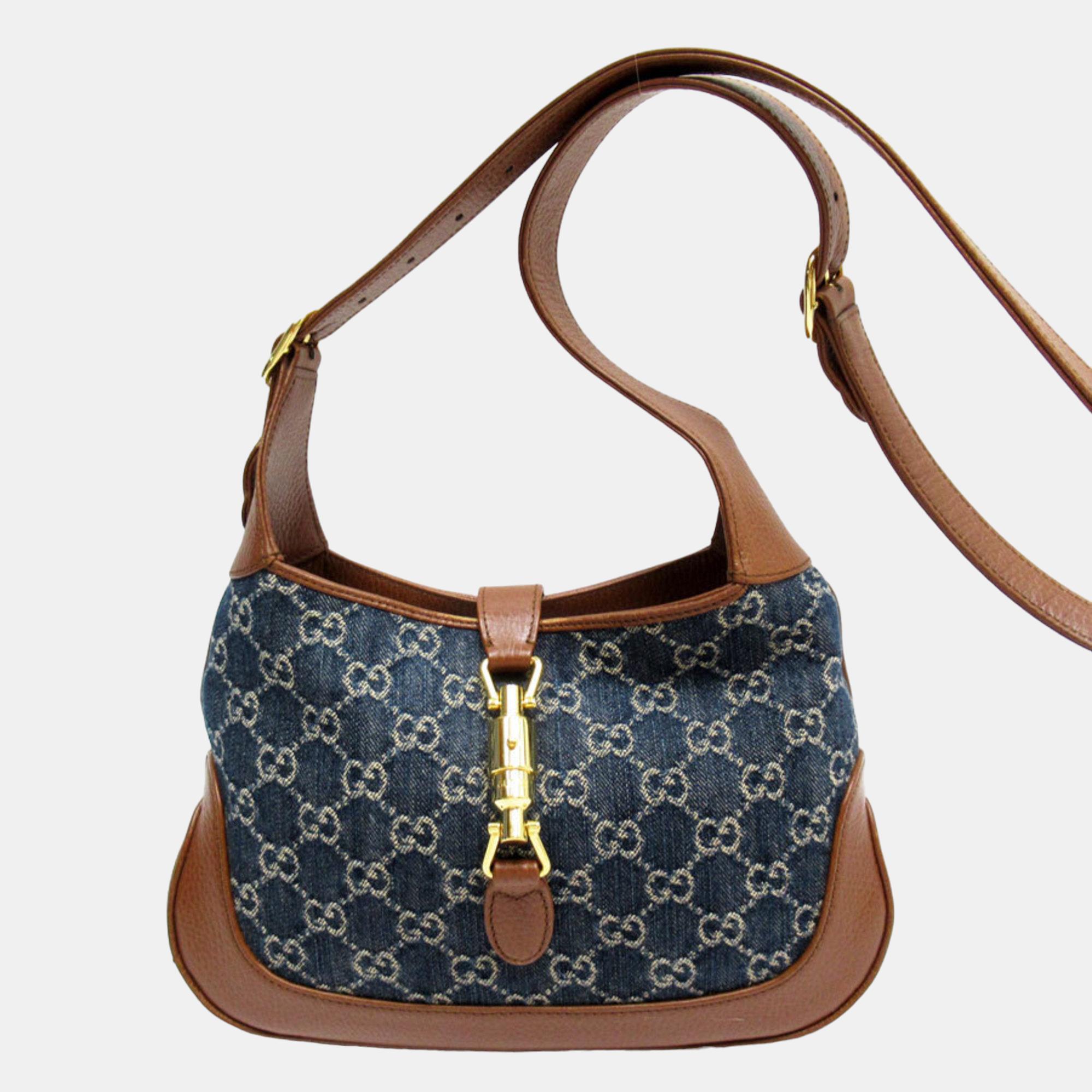 

Gucci Blue/Brown New Denim GG Monogram Calfskin Small Jackie 1961 Shoulder Bag