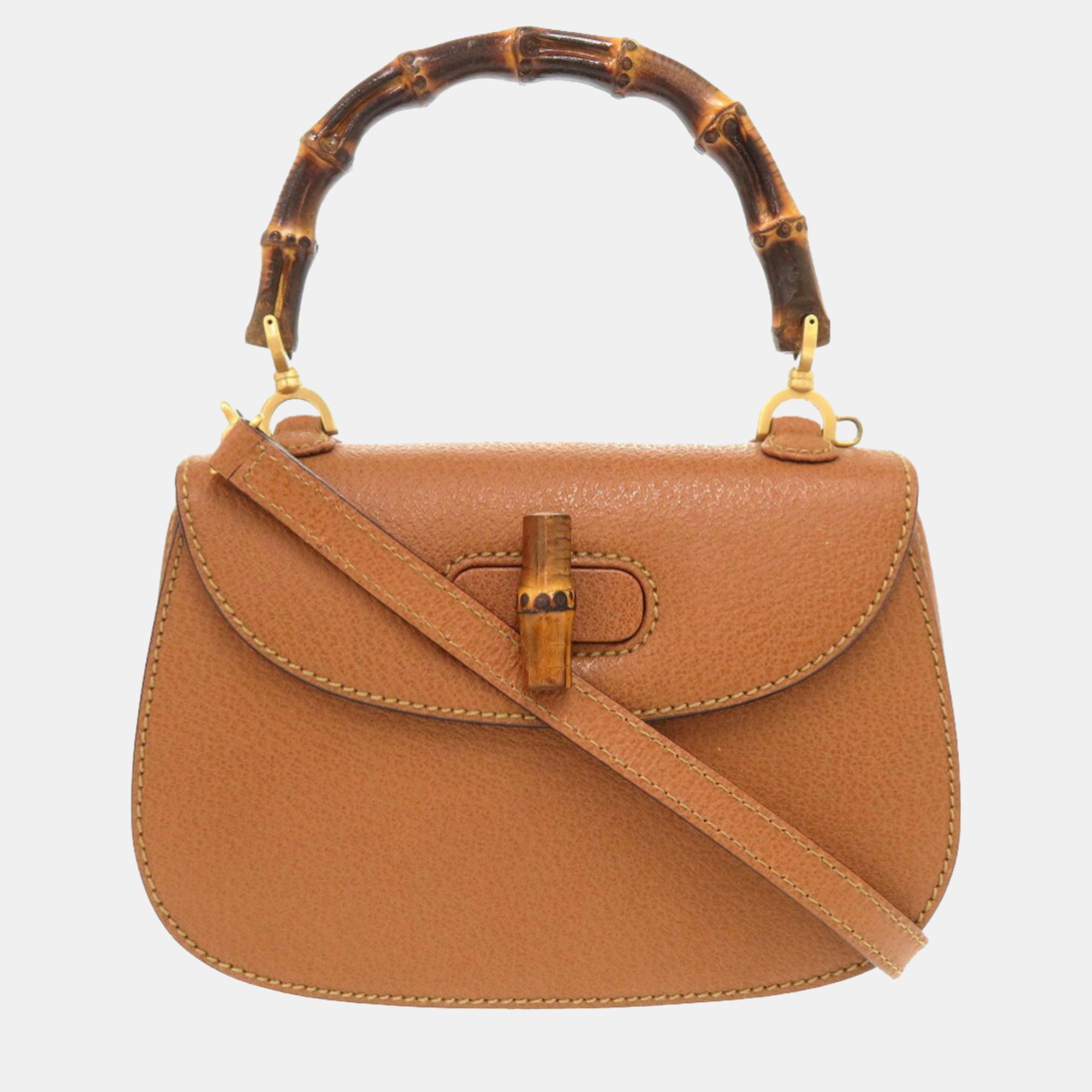 

Gucci Brown Leather Bamboo 1947 Top Handle Bag