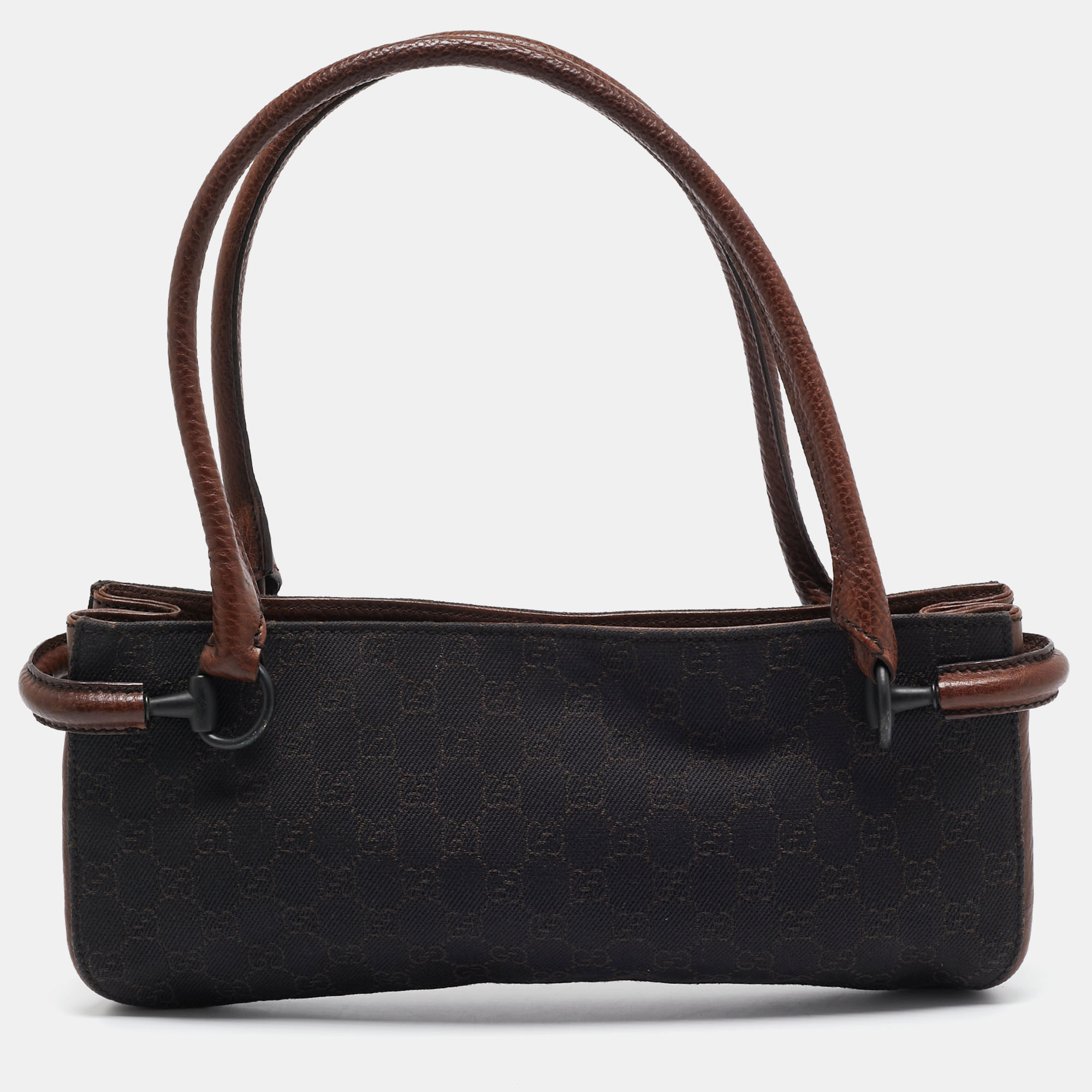 

Gucci Dark Brown GG Canvas and Leather East West Horsebit Tote