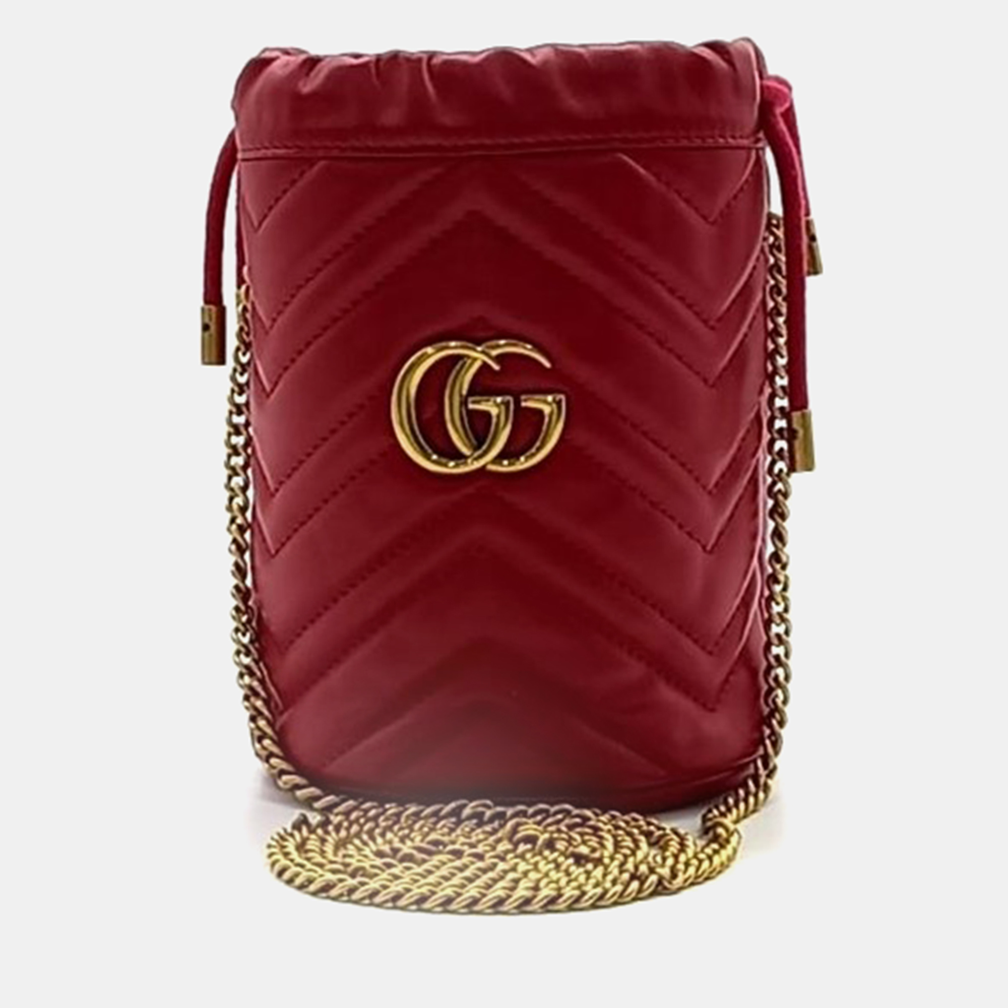 

Gucci Calfskin Matelasse Mini GG Marmont Bucket Bag, Red